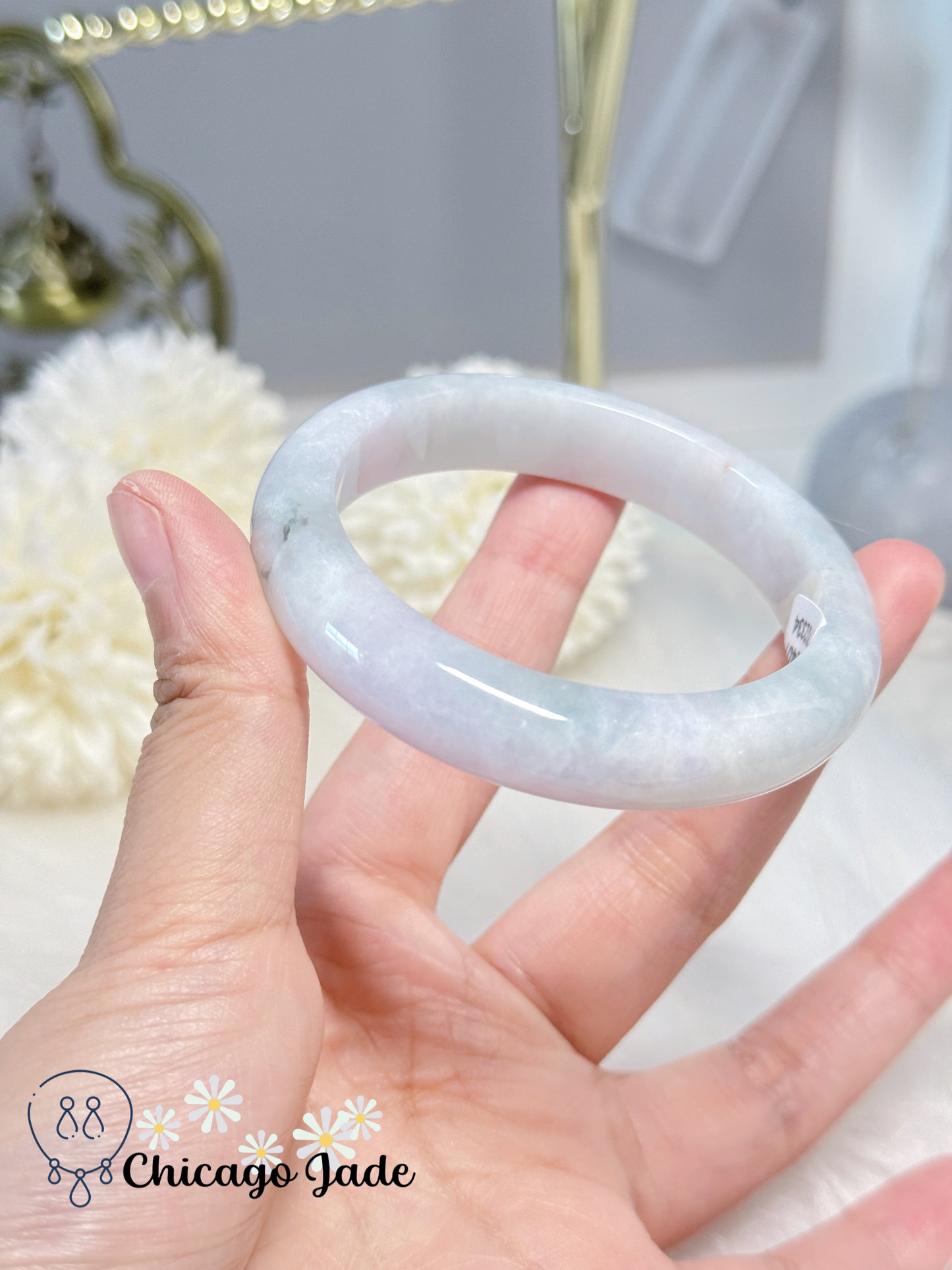 53.8mm Size S Light Blue Purple Flat Inside Natural Untreated Grade A Type A Burma Jadeite Jade Feicui Bangle