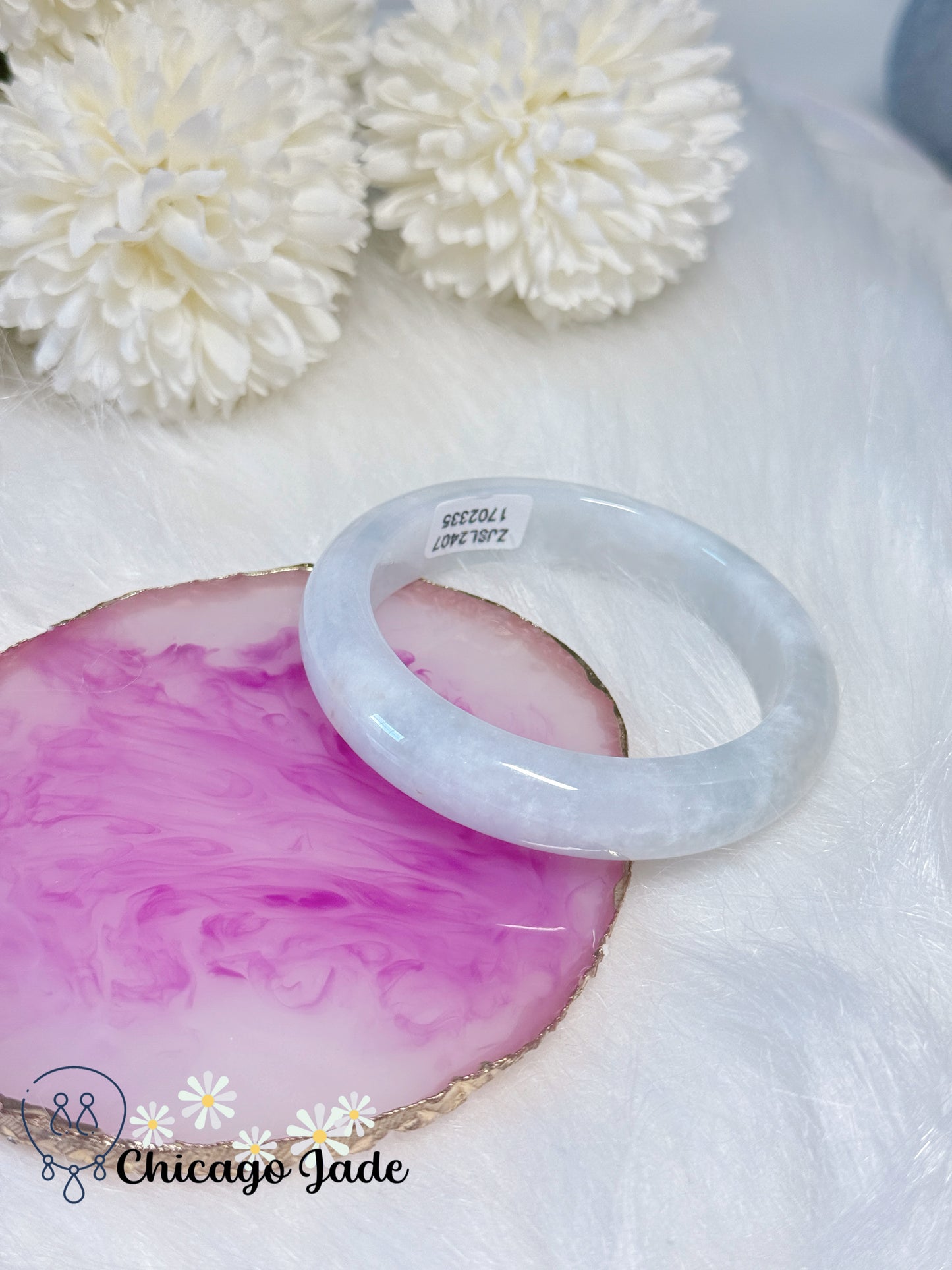 53.8mm Size S Moonlight White Flat Inside Authentic Certified Burma Jadeite Jade Feicui Handmade Gift