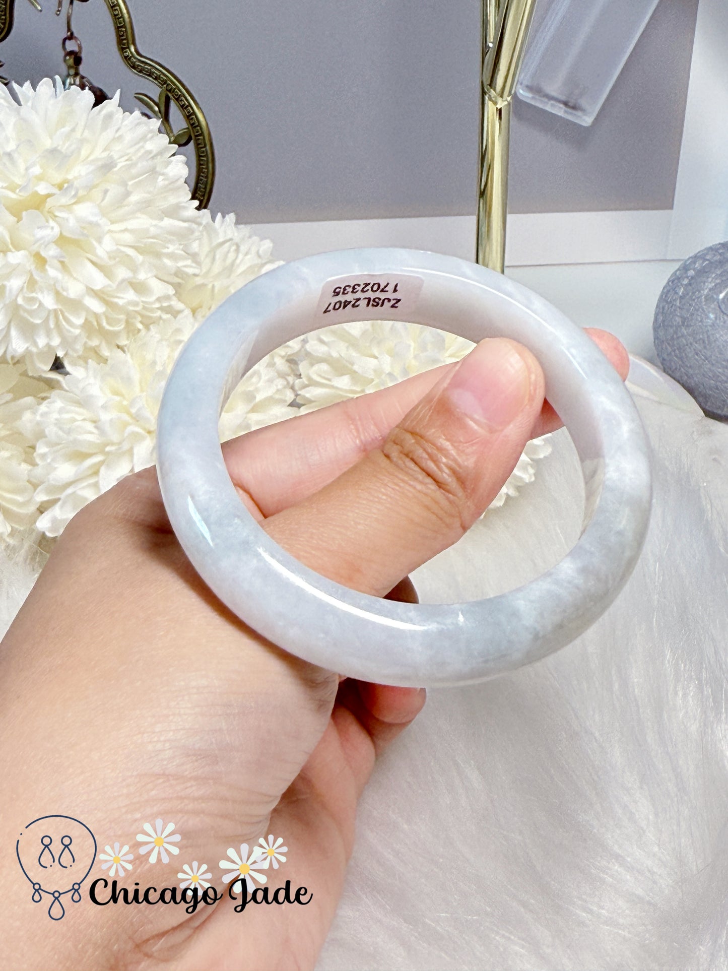 53.8mm Size S Moonlight White Flat Inside Authentic Certified Burma Jadeite Jade Feicui Handmade Gift