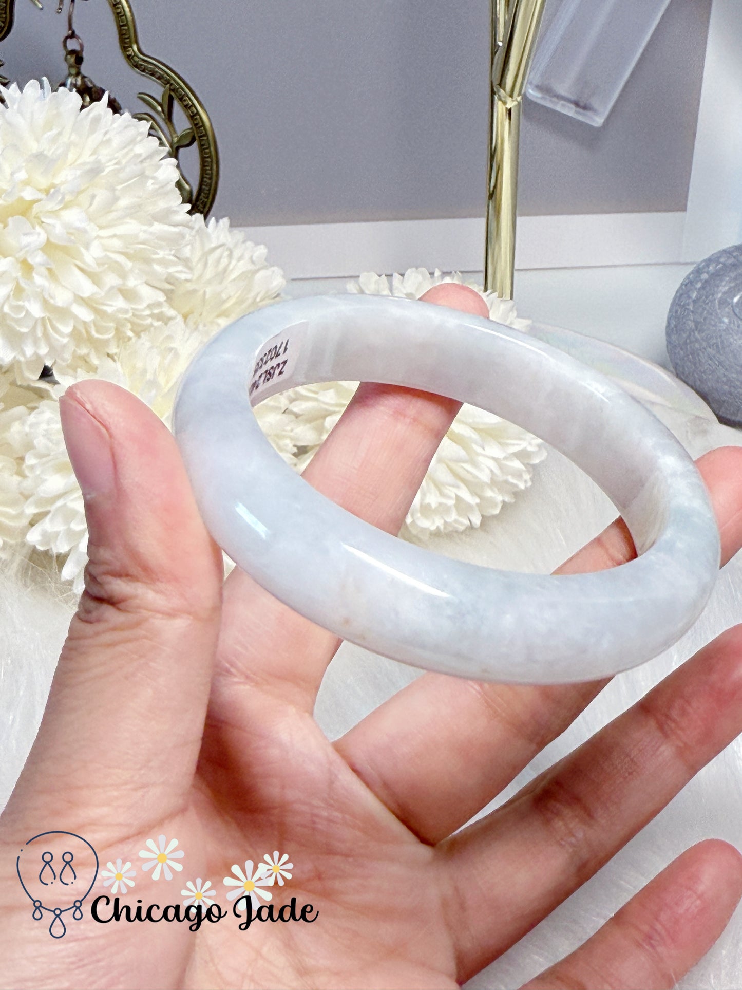 53.8mm Size S Moonlight White Flat Inside Authentic Certified Burma Jadeite Jade Feicui Handmade Gift