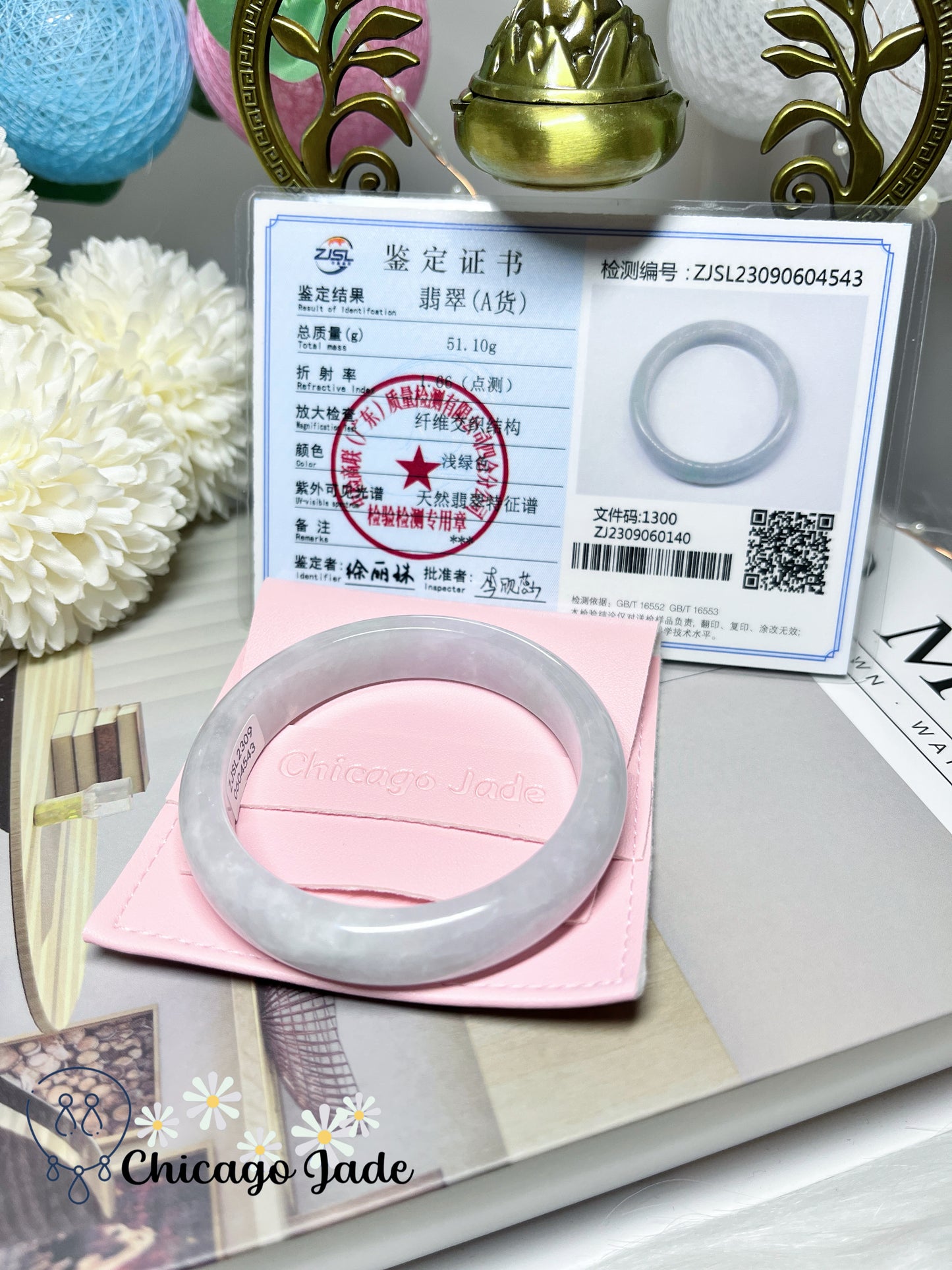 55.1mm Size M Translucent Icy Moonlight Jadeite Jade Feicui Bangle Certified Burma