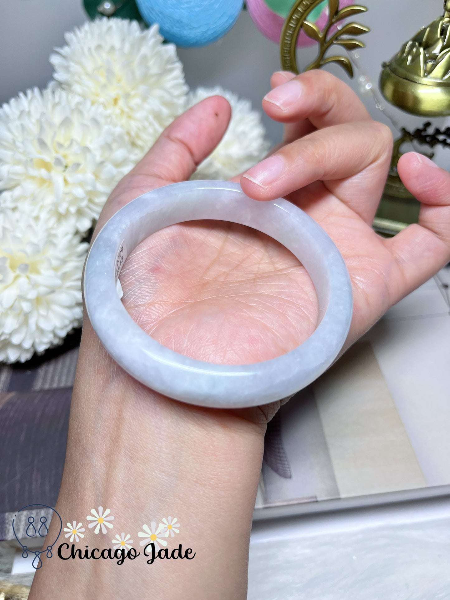 55.1mm Size M Translucent Icy Moonlight Jadeite Jade Feicui Bangle Certified Burma