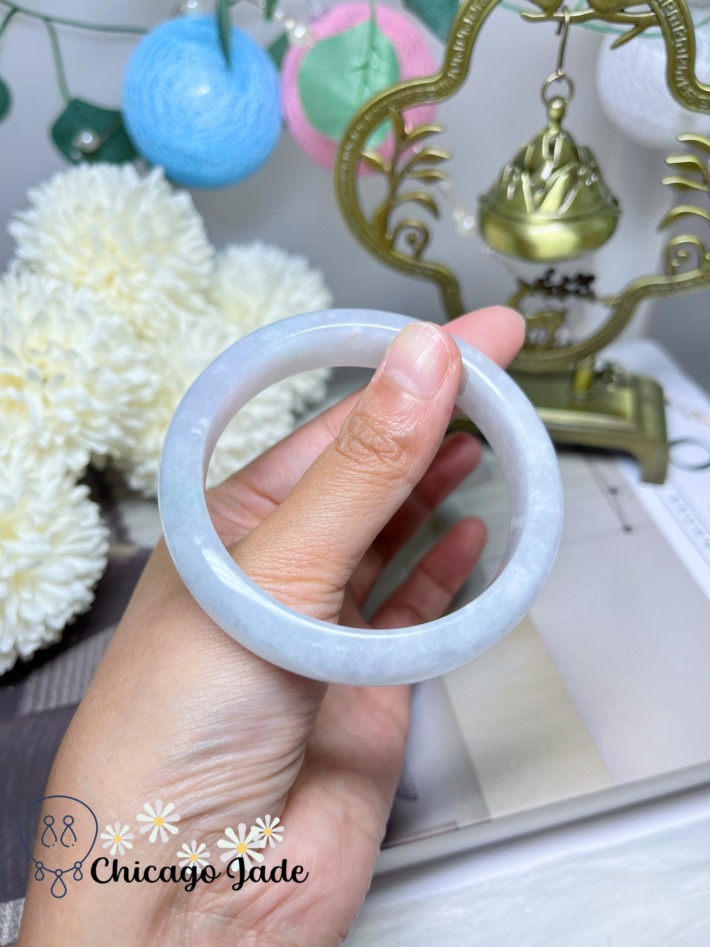 55.1mm Size M Translucent Icy Moonlight Jadeite Jade Feicui Bangle Certified Burma