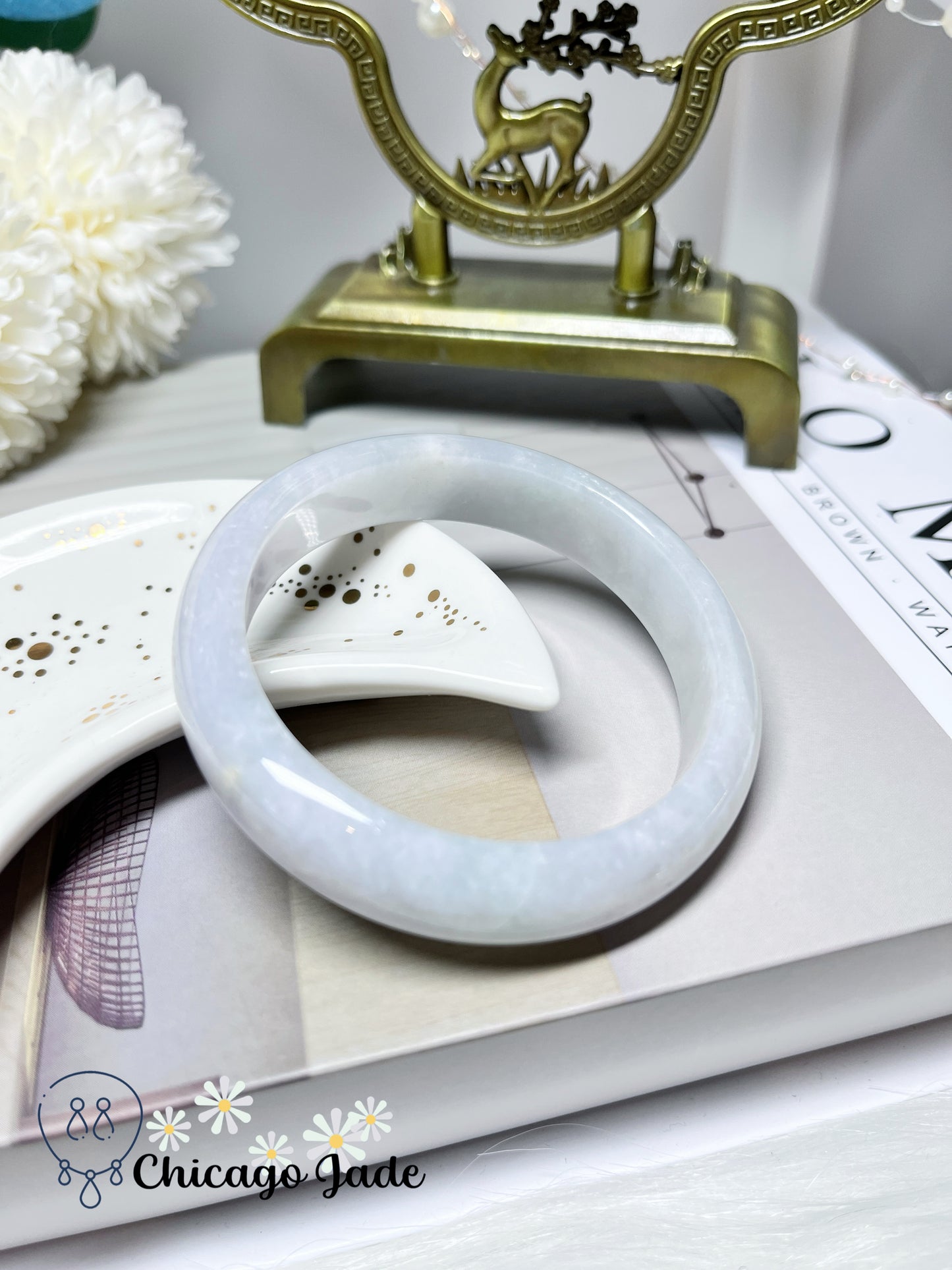 54.9mm Size S Icy Moonlight White Translucent Jadeite Jade Feicui Bangle Certified Burma