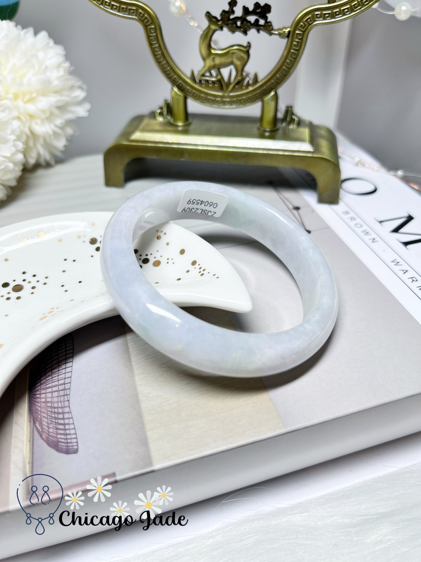 54.9mm Size S Icy Moonlight White Translucent Jadeite Jade Feicui Bangle Certified Burma