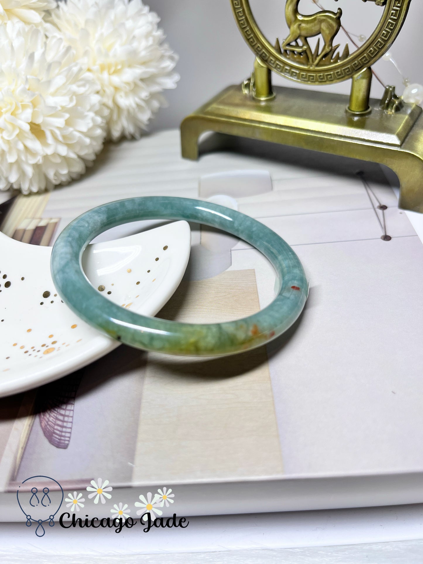 55.8mm Size M Full Green with Yellow Highlight Perfect Round Jadeite Jade Feicui Bangle Certified Burma