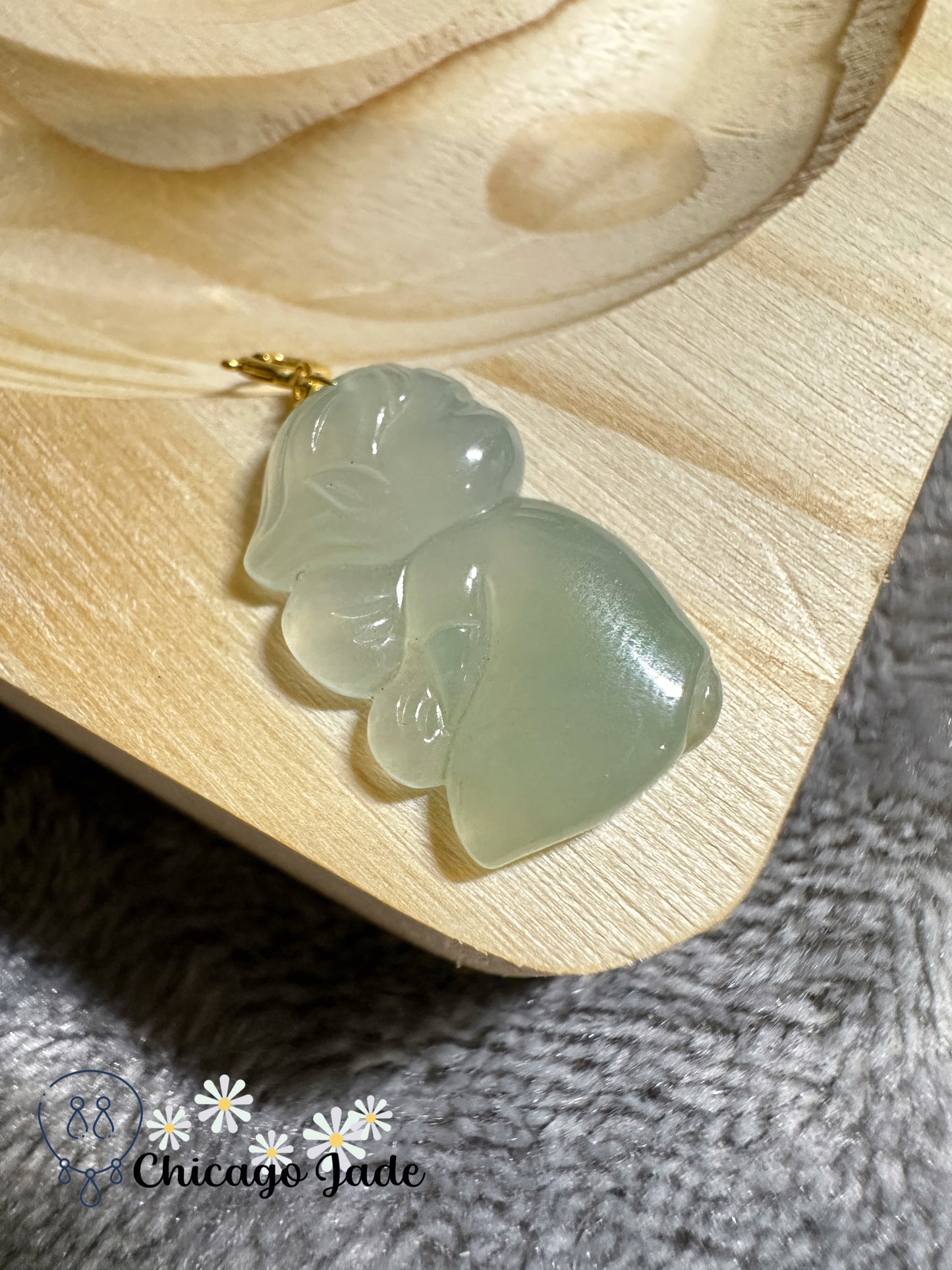 Light green jelly base jadeite jade angel with 18K clasp multi use pendant necklace