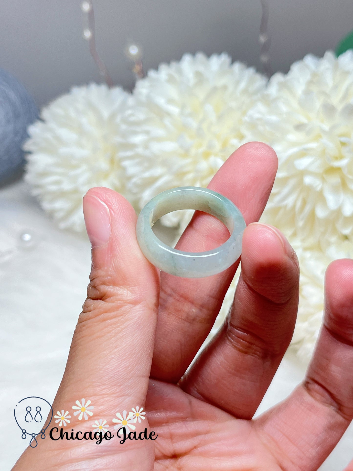 Size 7-7.5 Light Green Icy Translucent Natural Grade A Authentic Untreated Certified Burma Jadeite Jade Feicui Ring Band
