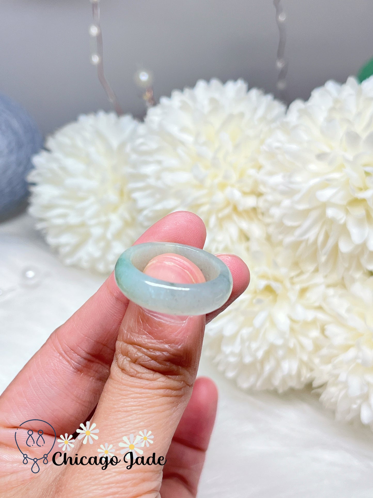 Size 7-7.5 Light Green Icy Translucent Natural Grade A Authentic Untreated Certified Burma Jadeite Jade Feicui Ring Band