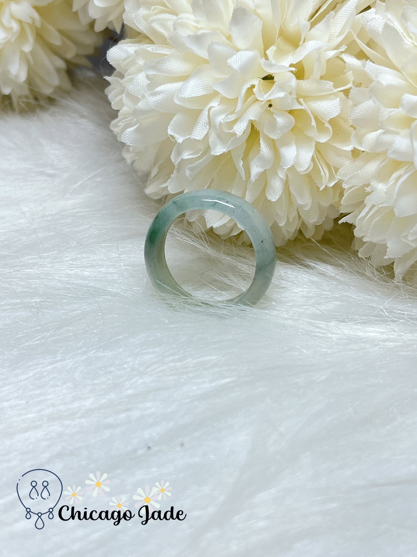 Size 7-7.5 Light Green Icy Translucent Natural Grade A Authentic Untreated Certified Burma Jadeite Jade Feicui Ring Band