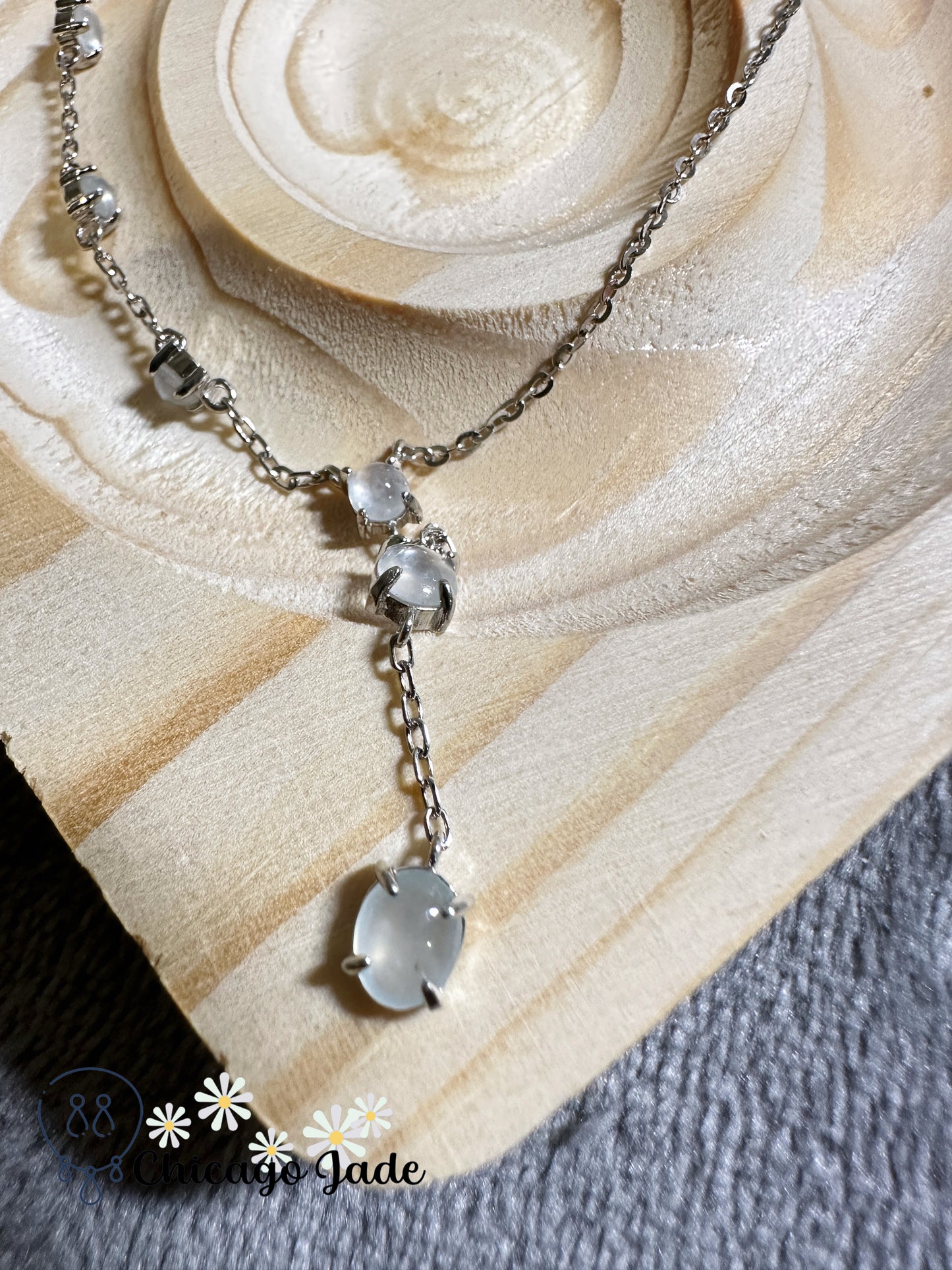Designer jadeite jade necklace with asymmetry design sterling silver s925