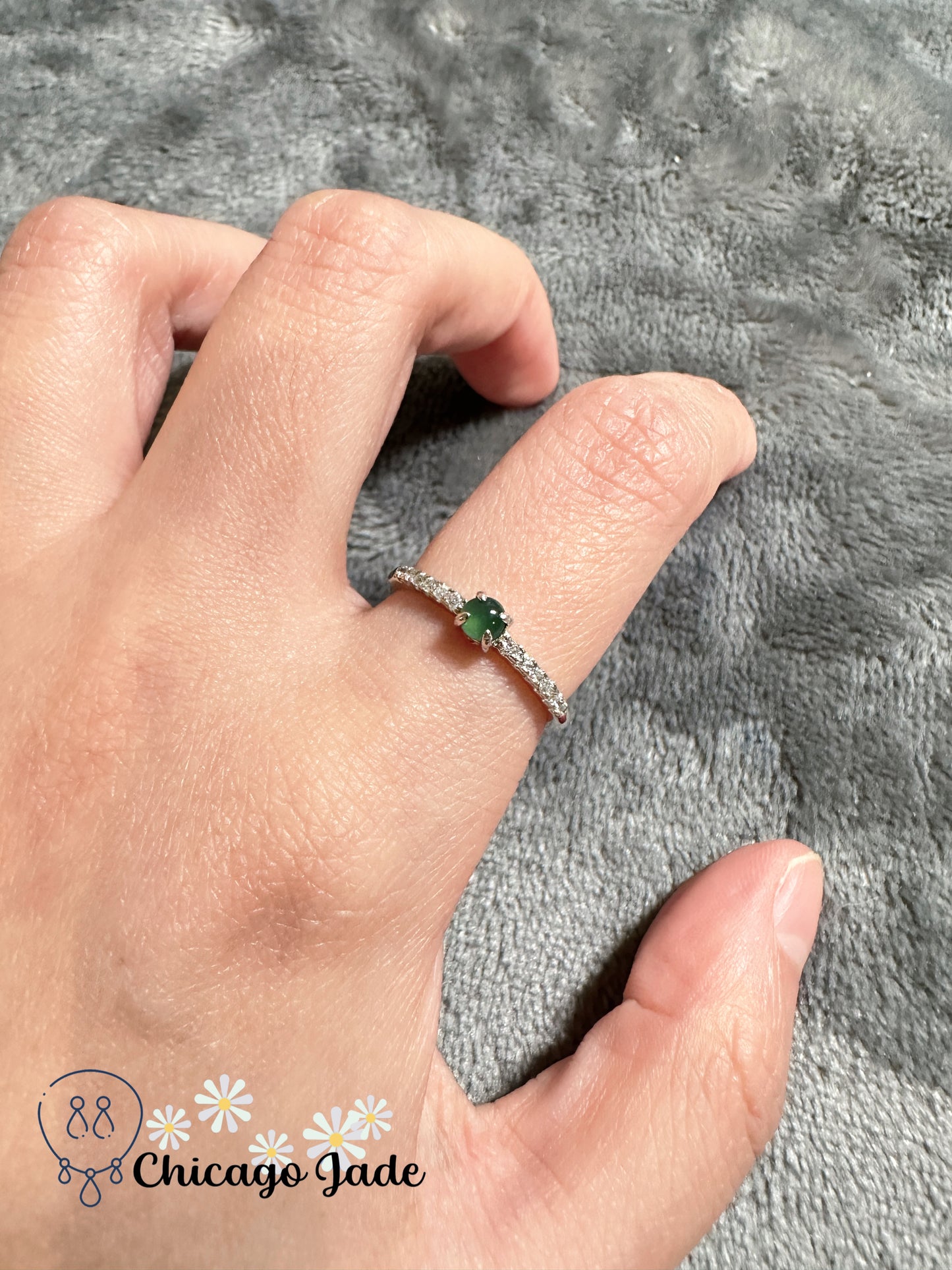 Finely polished jadeite jade sterling silver ring - adjustable size
