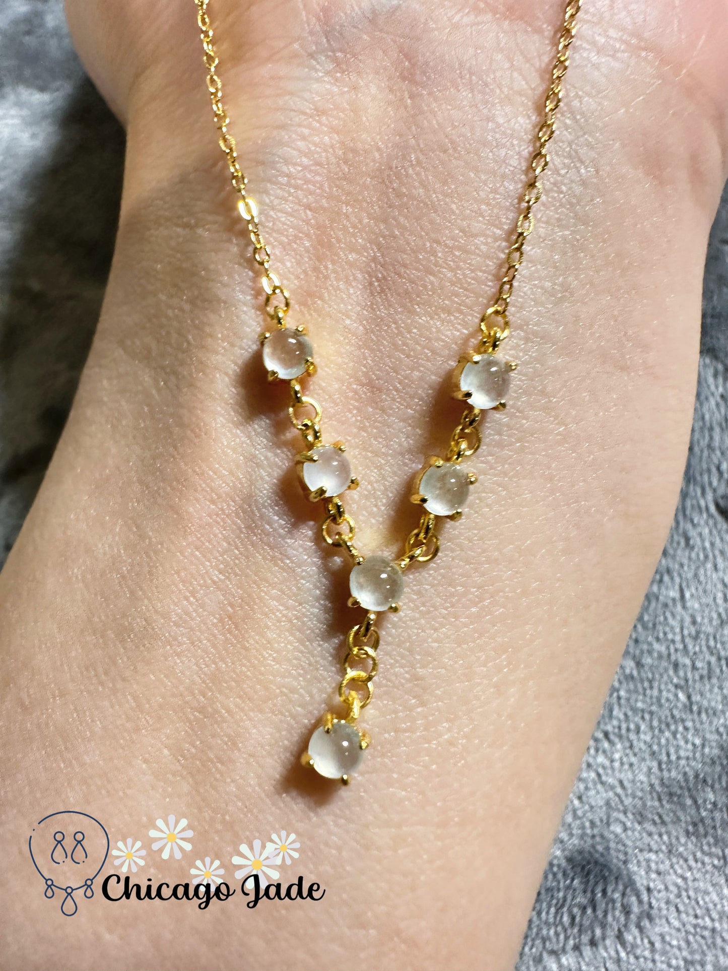 Elegant designed translucent six jadeite jade stones on sterling silver necklace