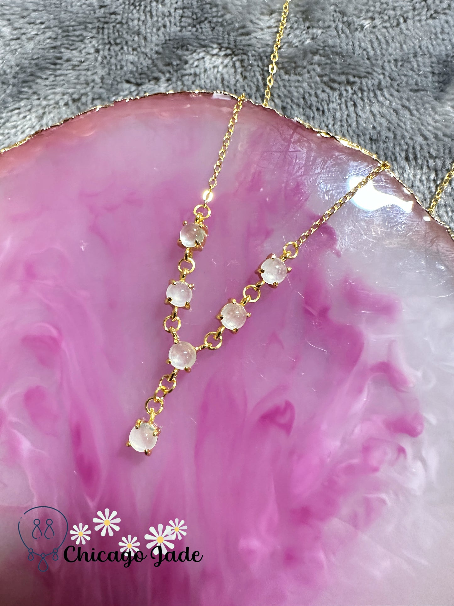 Elegant designed translucent six jadeite jade stones on sterling silver necklace