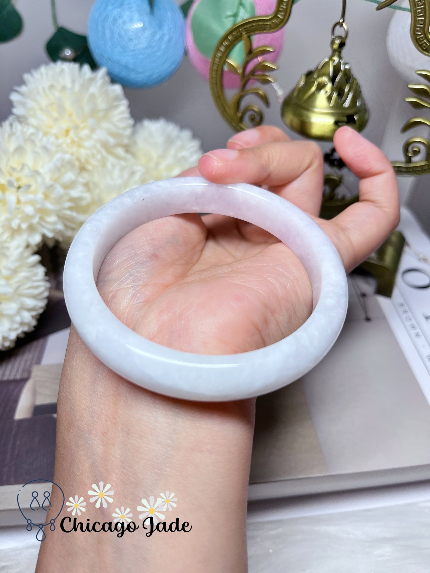 62mm Size L Ultra White Natural Jadeite Jade Feicui Bangle Certified Grade A Authentic