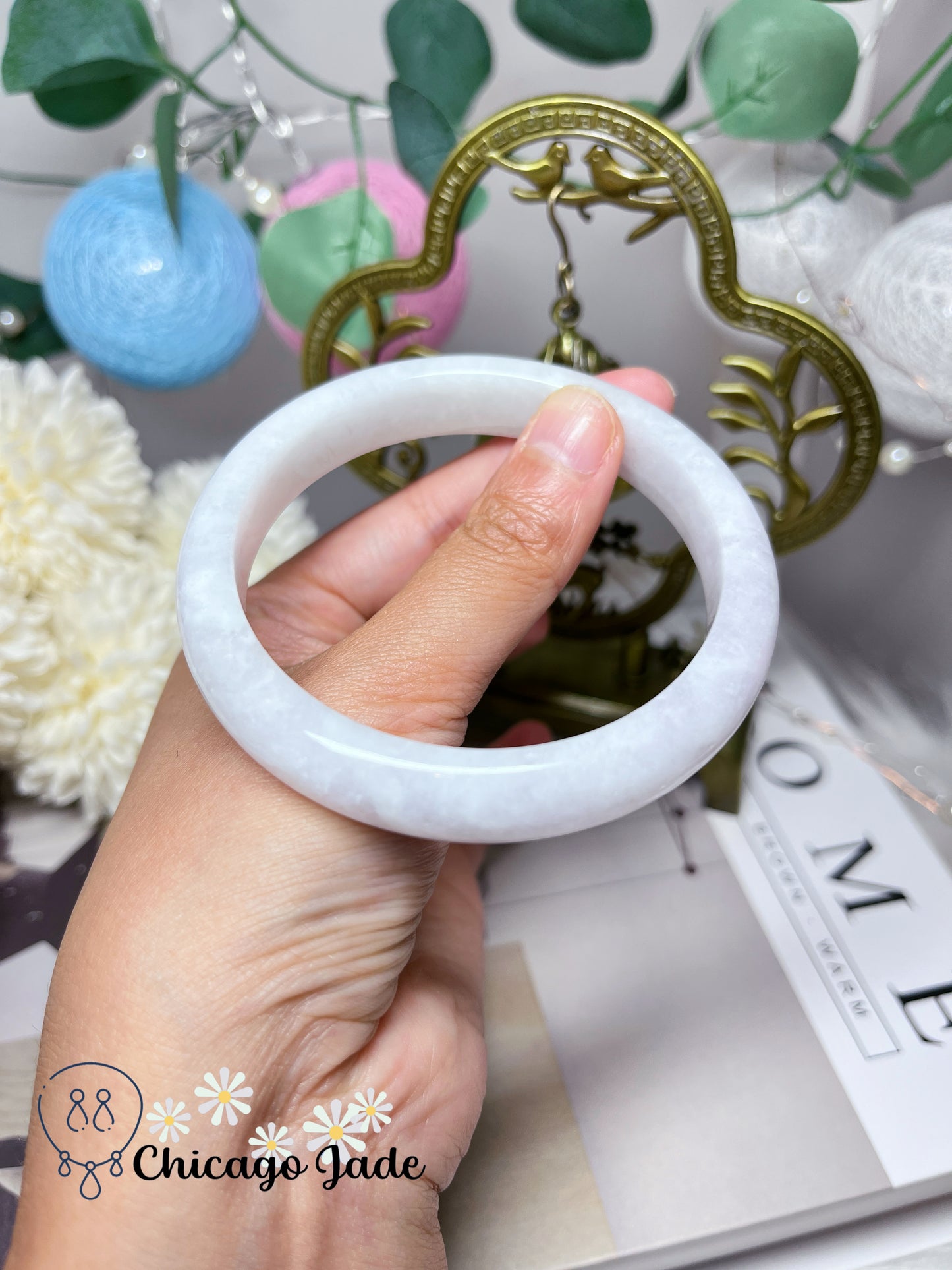 62mm Size L Ultra White Natural Jadeite Jade Feicui Bangle Certified Grade A Authentic