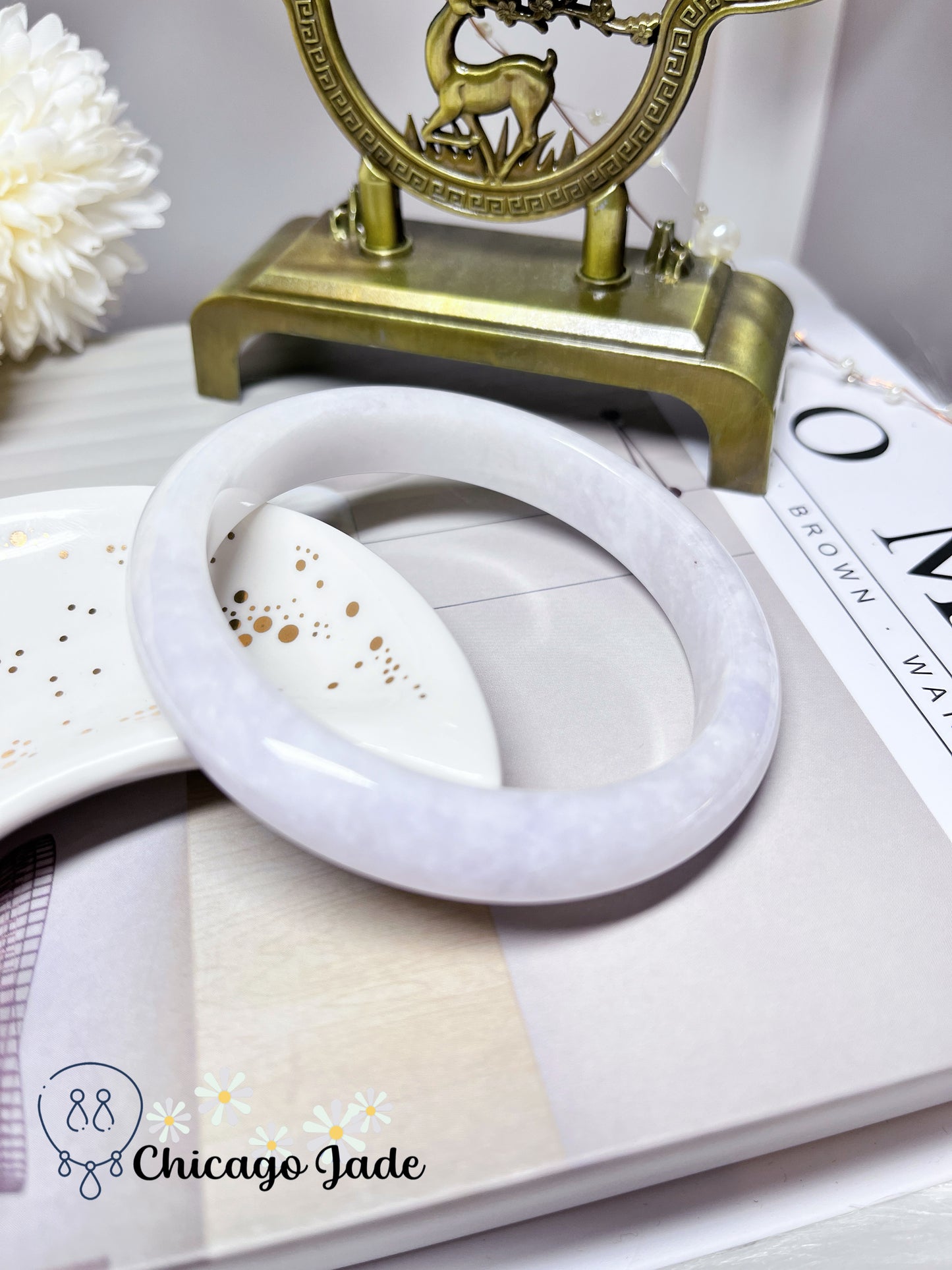 62mm Size L Ultra White Natural Jadeite Jade Feicui Bangle Certified Grade A Authentic