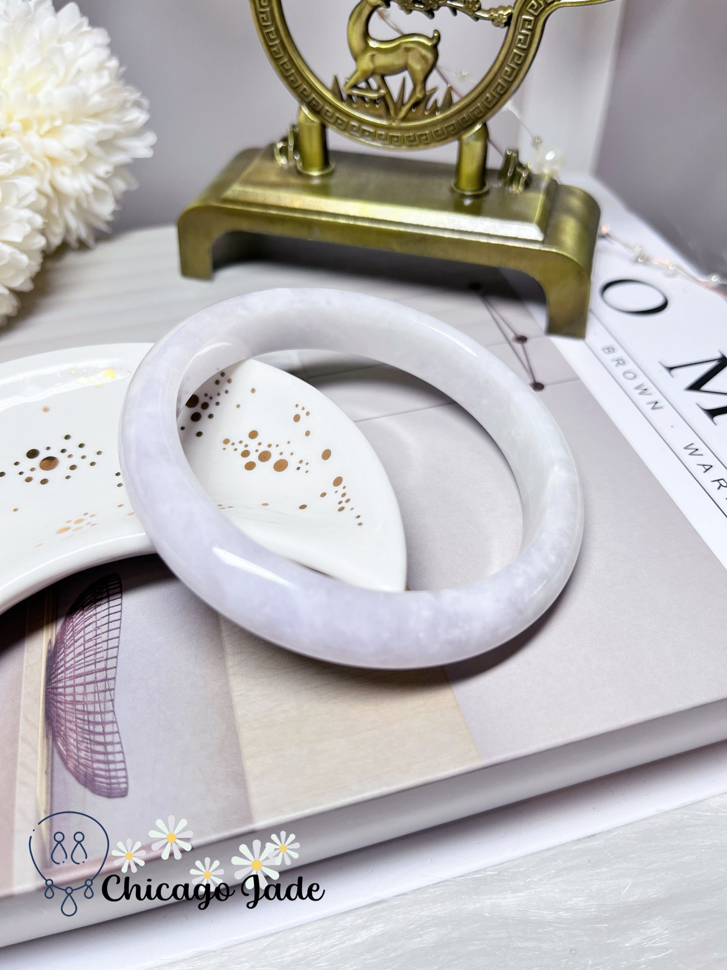 62mm Size L Ultra White Natural Jadeite Jade Feicui Bangle Certified Grade A Authentic