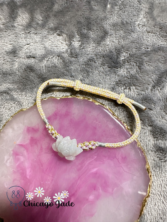 Pink rope adjustable size jadeite jade lotus stone bracelet