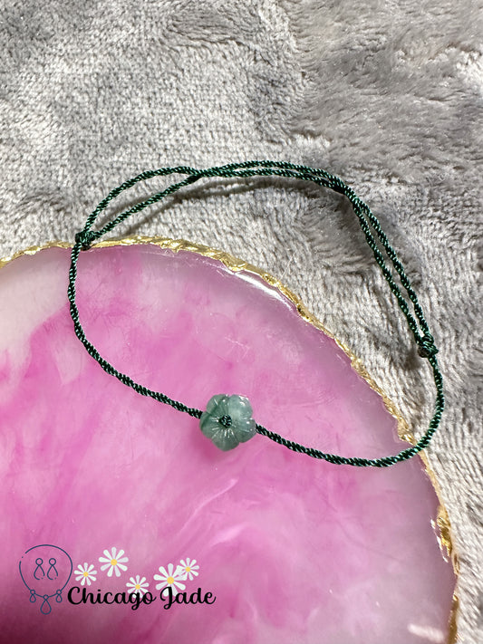 Gradient dark green cherry flower jadeite jade stone rope bracelet