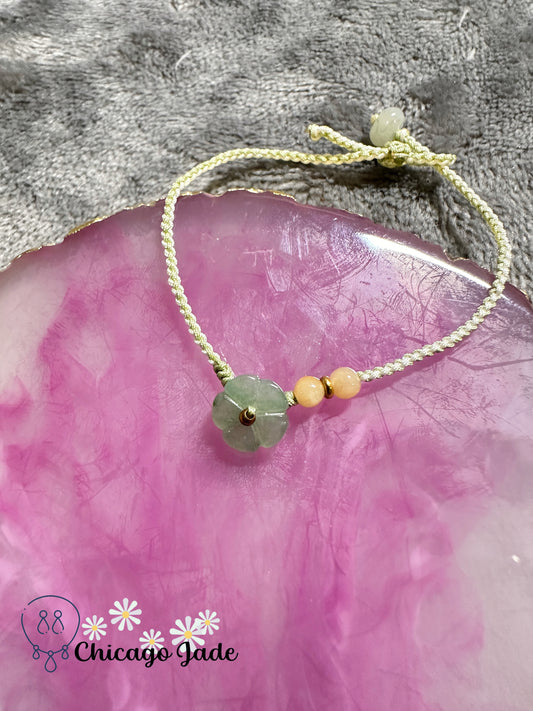 Green jadeite flower with yellow beads adjustable rope bracelet jadeite jade