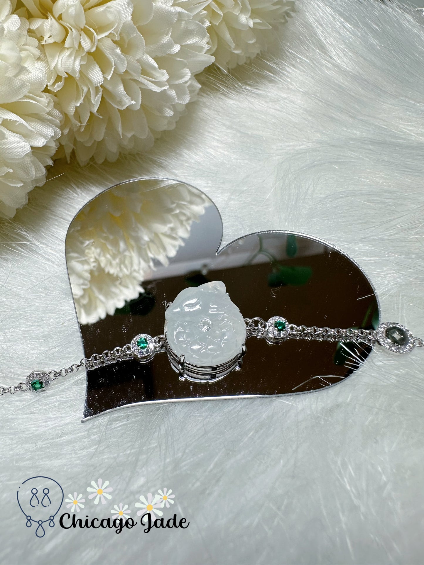 Translucent Jadeite Jade Feicui Carved Dragon on S925 Sterling Silver Bracelet Adjustable Certified Grade A Burma