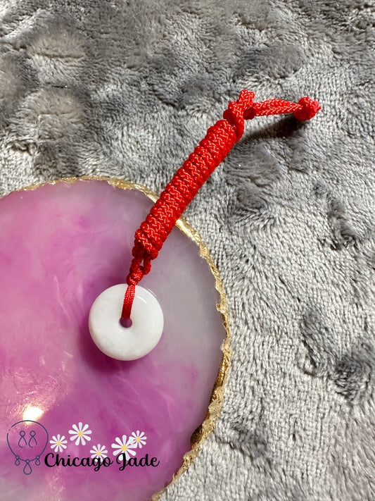 Pingan Kou jadeite jade rope necklace good wishes for safety red string