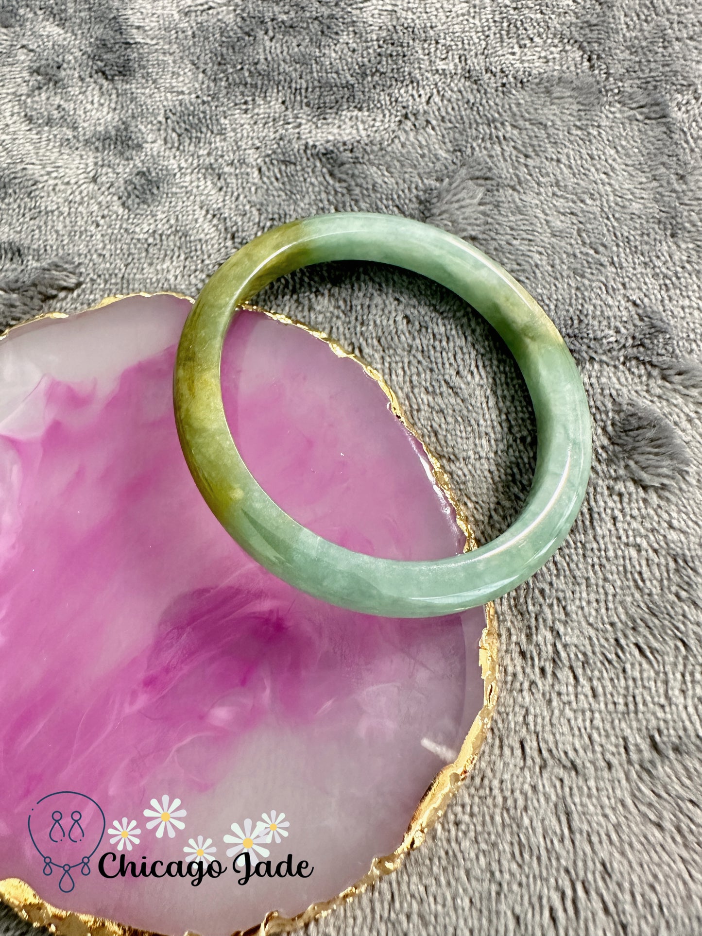 Oval shaped green yellow jadeite jade bangle good value natural untreated size XS