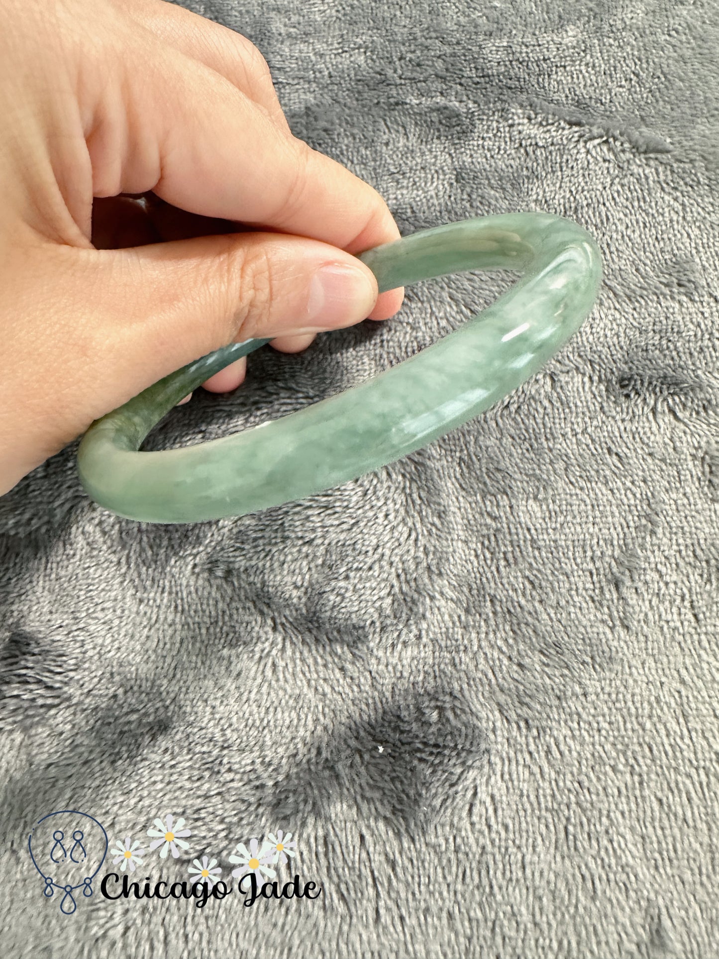 Full green with touch of yellow jadeite jade round bangle size L 57.7mm authentic untreated