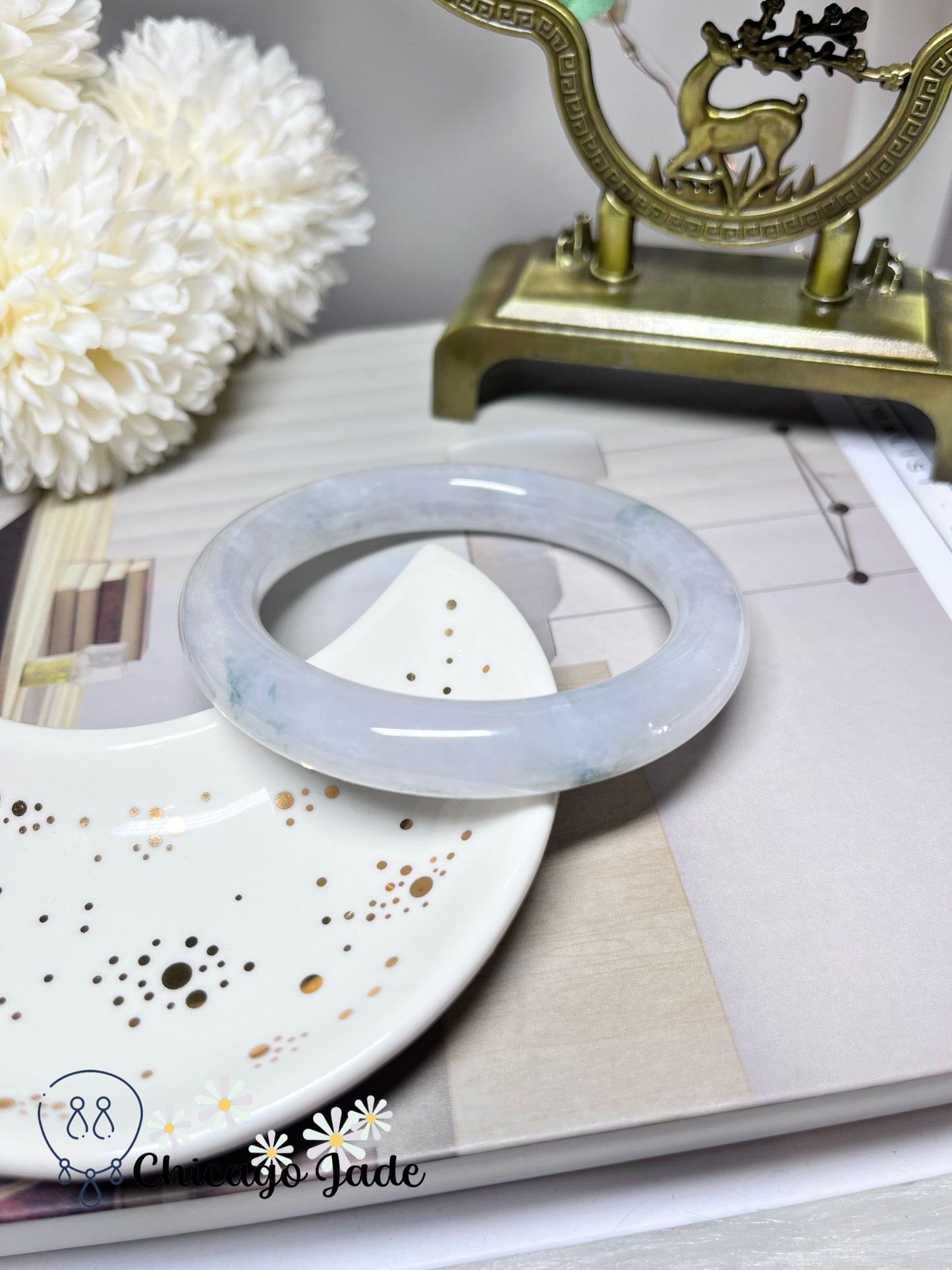 57.2mm Size M Icy Translucent High Quality Round Jadeite Jade Feicui Bangle Handmade Gift