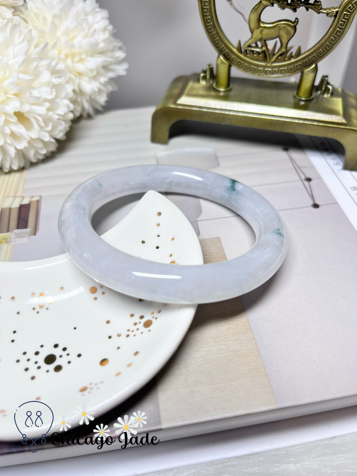 57.2mm Size M Icy Translucent High Quality Round Jadeite Jade Feicui Bangle Handmade Gift
