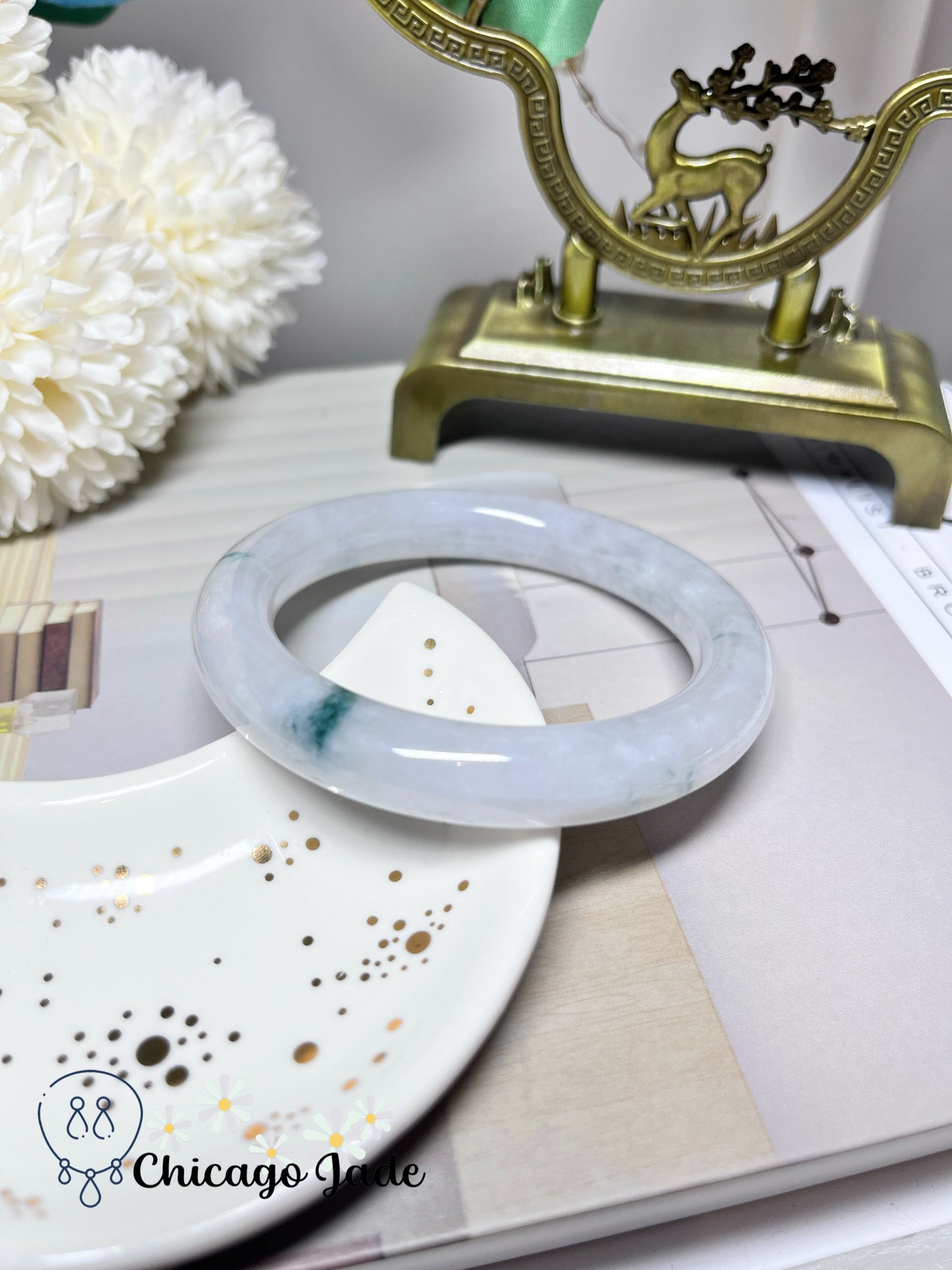 57.2mm Size M Icy Translucent High Quality Round Jadeite Jade Feicui Bangle Handmade Gift