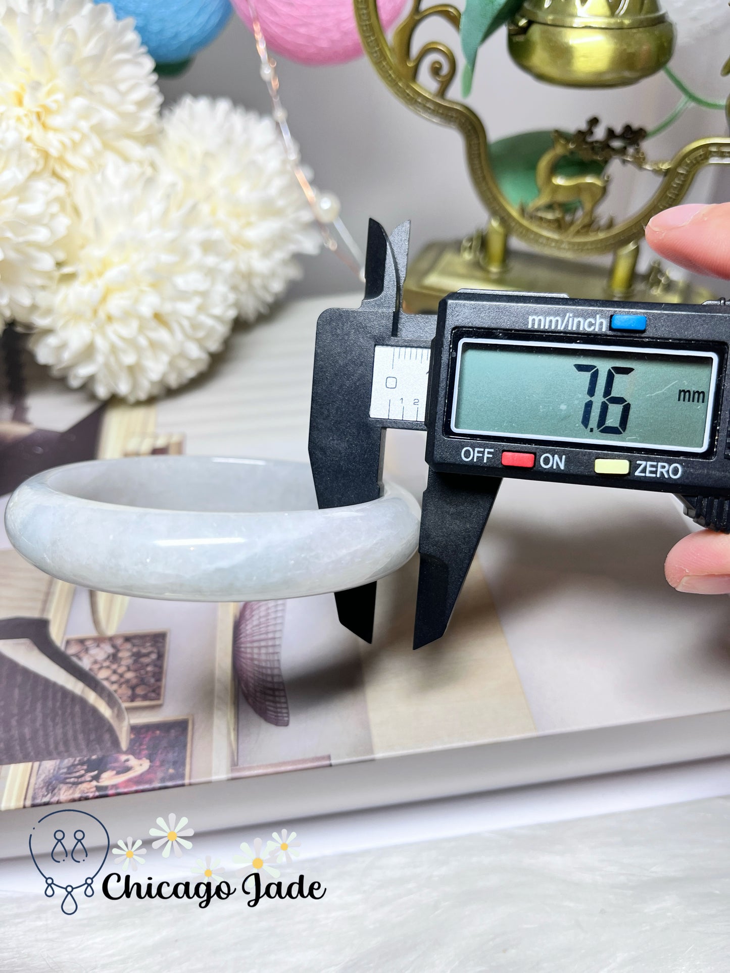 60.9mm Size L Icy White Natural Grade A Authentic Untreated Burma Jadeite Jade Feicui Bangle