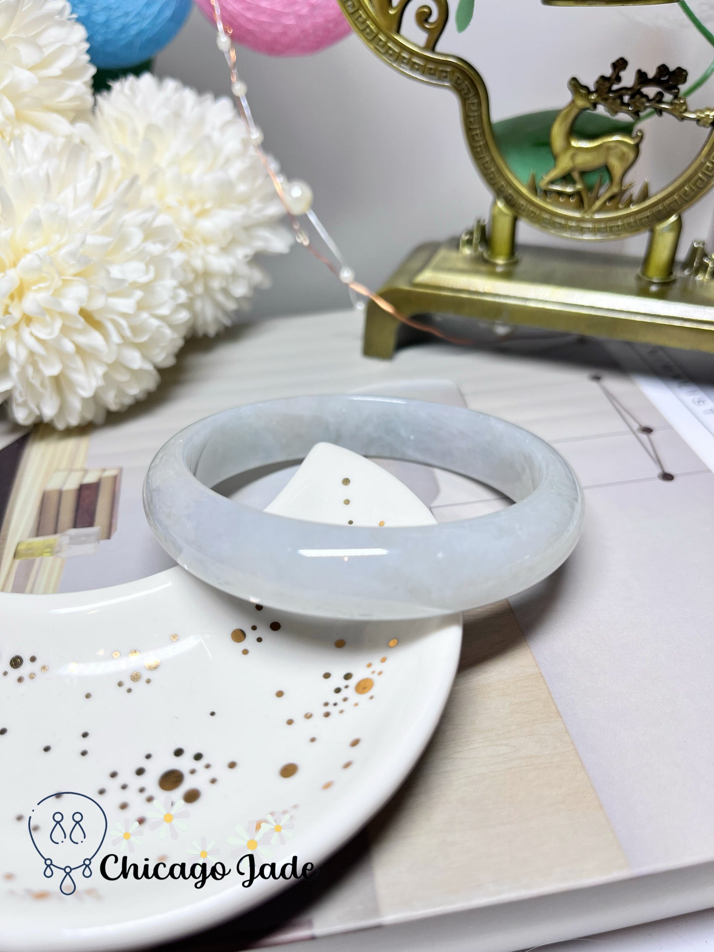 60.9mm Size L Icy White Natural Grade A Authentic Untreated Burma Jadeite Jade Feicui Bangle