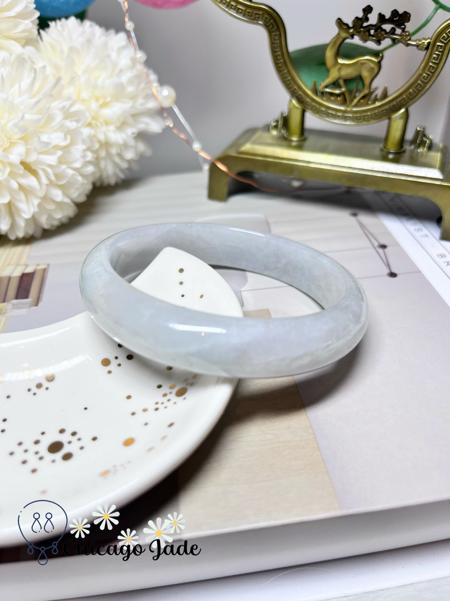 60.9mm Size L Icy White Natural Grade A Authentic Untreated Burma Jadeite Jade Feicui Bangle