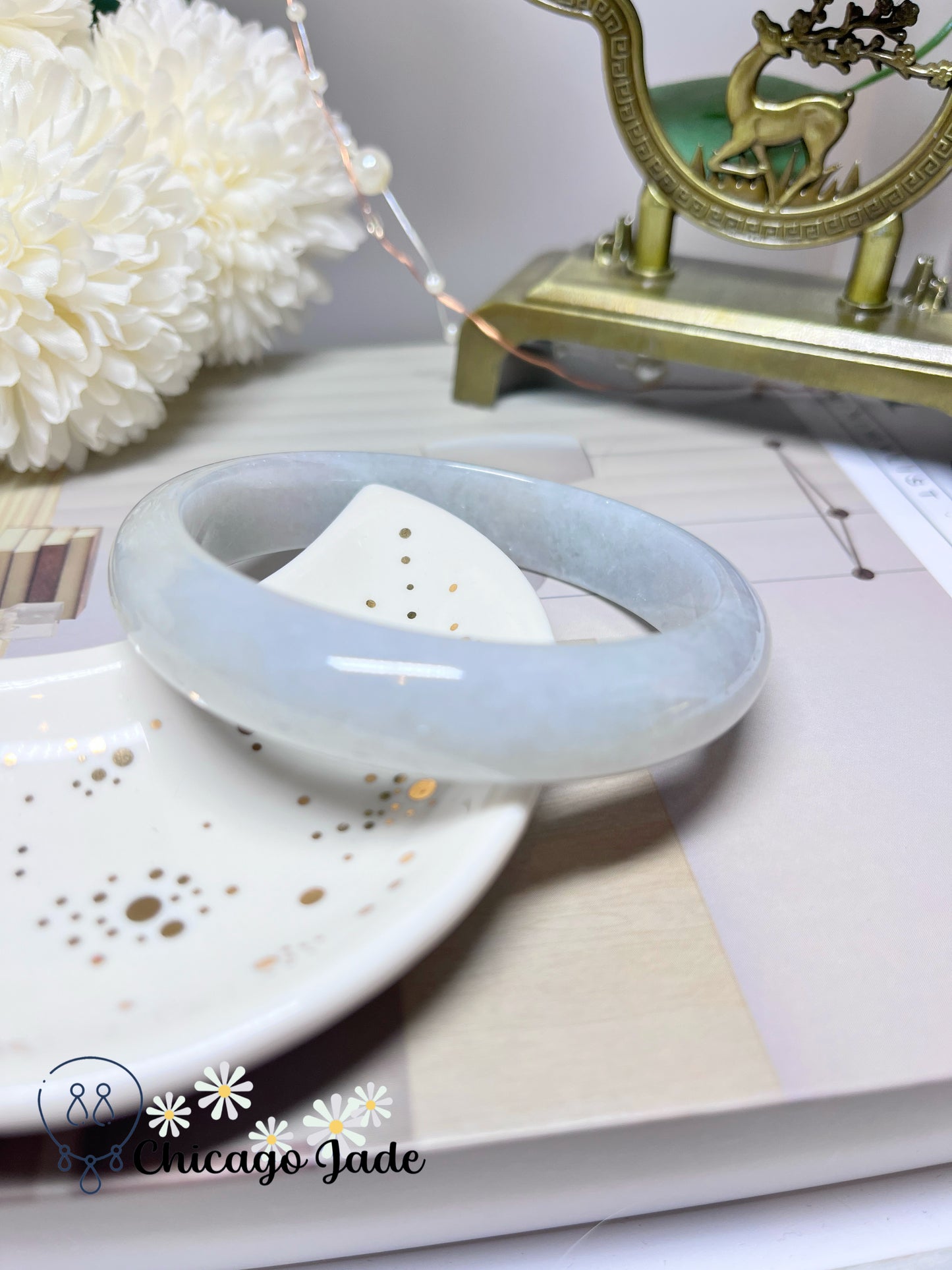 60.9mm Size L Icy White Natural Grade A Authentic Untreated Burma Jadeite Jade Feicui Bangle