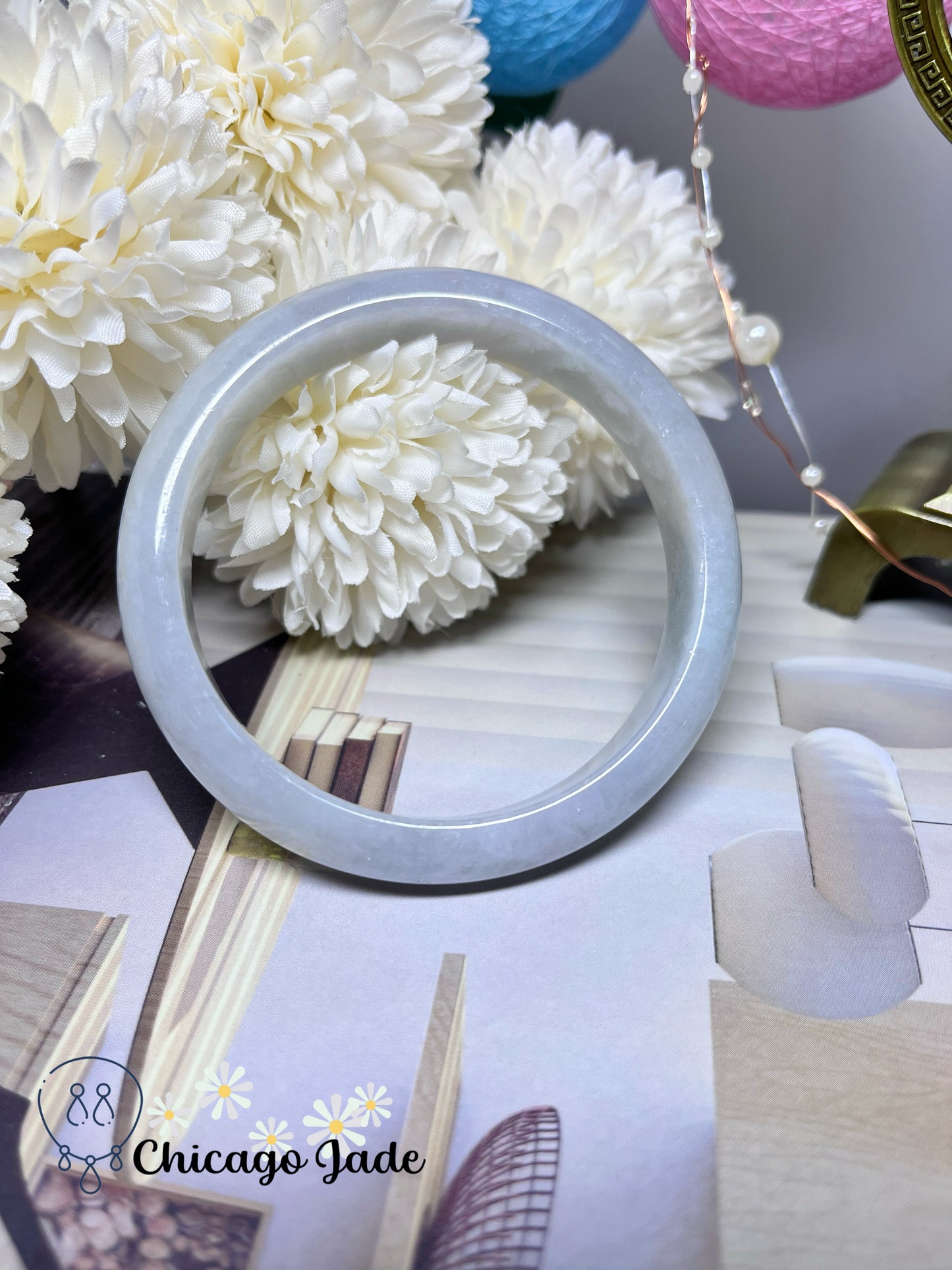 60.9mm Size L Icy White Natural Grade A Authentic Untreated Burma Jadeite Jade Feicui Bangle