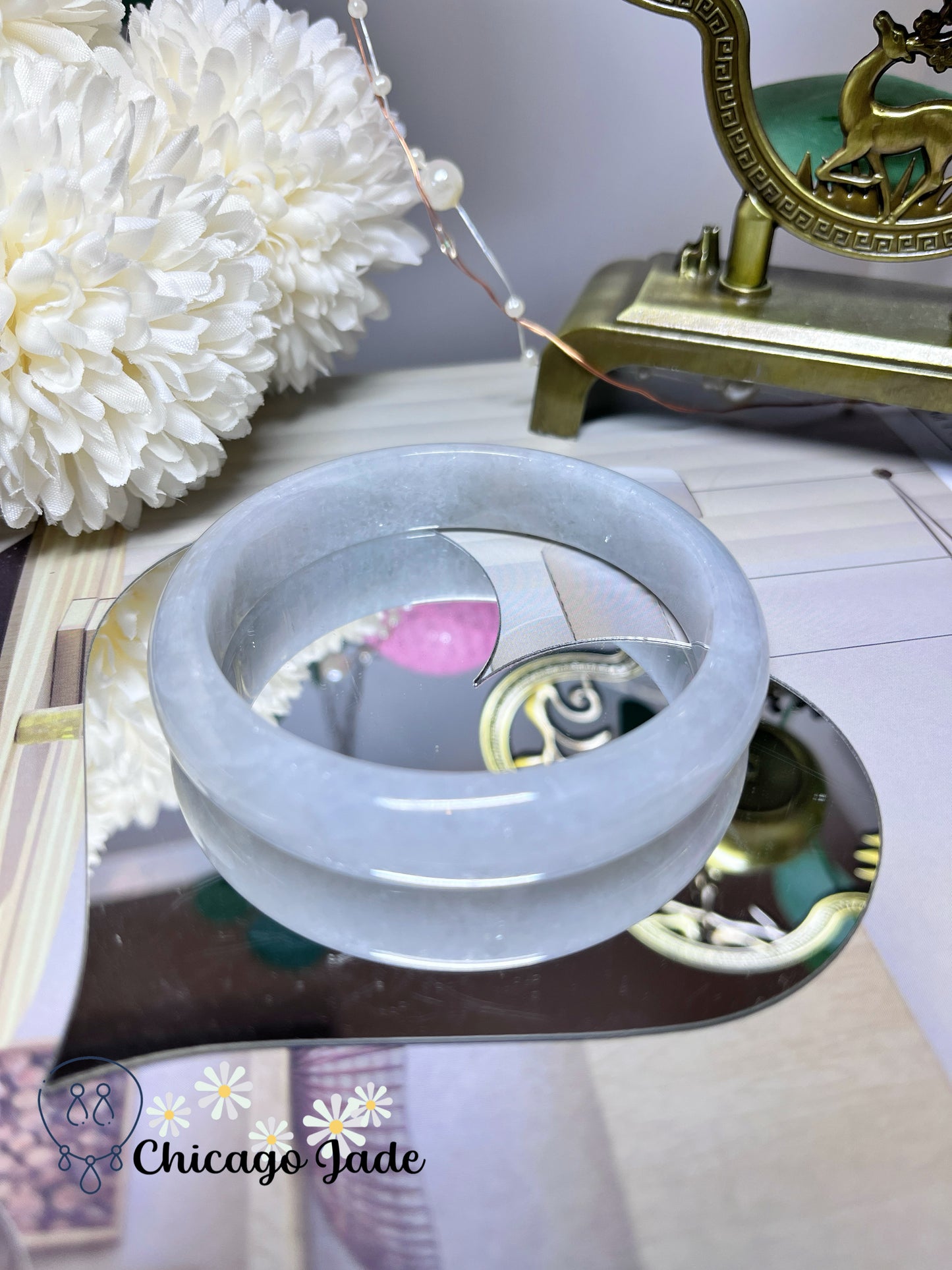 60.9mm Size L Icy White Natural Grade A Authentic Untreated Burma Jadeite Jade Feicui Bangle