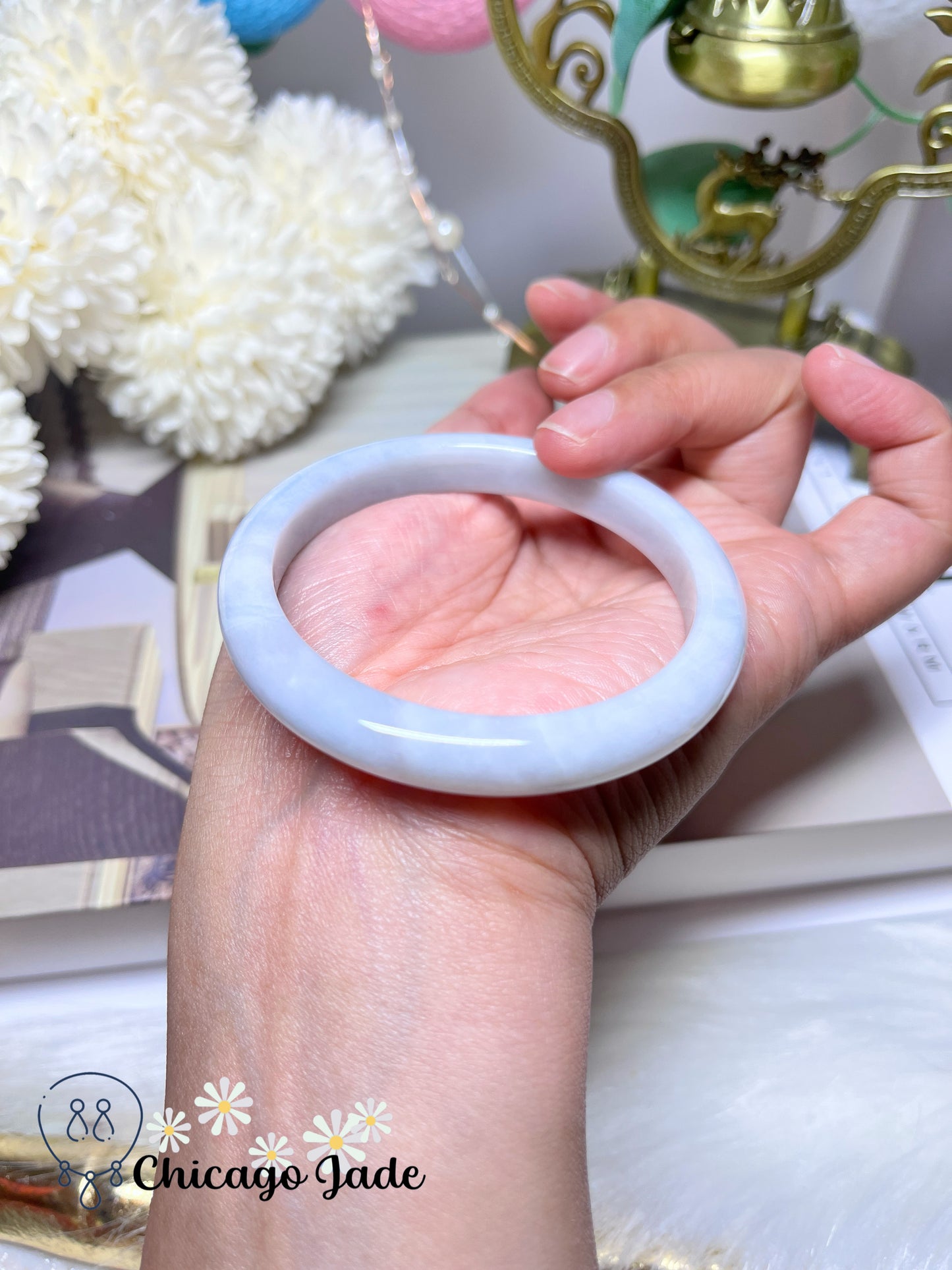 55.4mm Size S Milky Blue Natural Grade A Authentic Untreated Burma Jadeite Jade Feicui Bangle