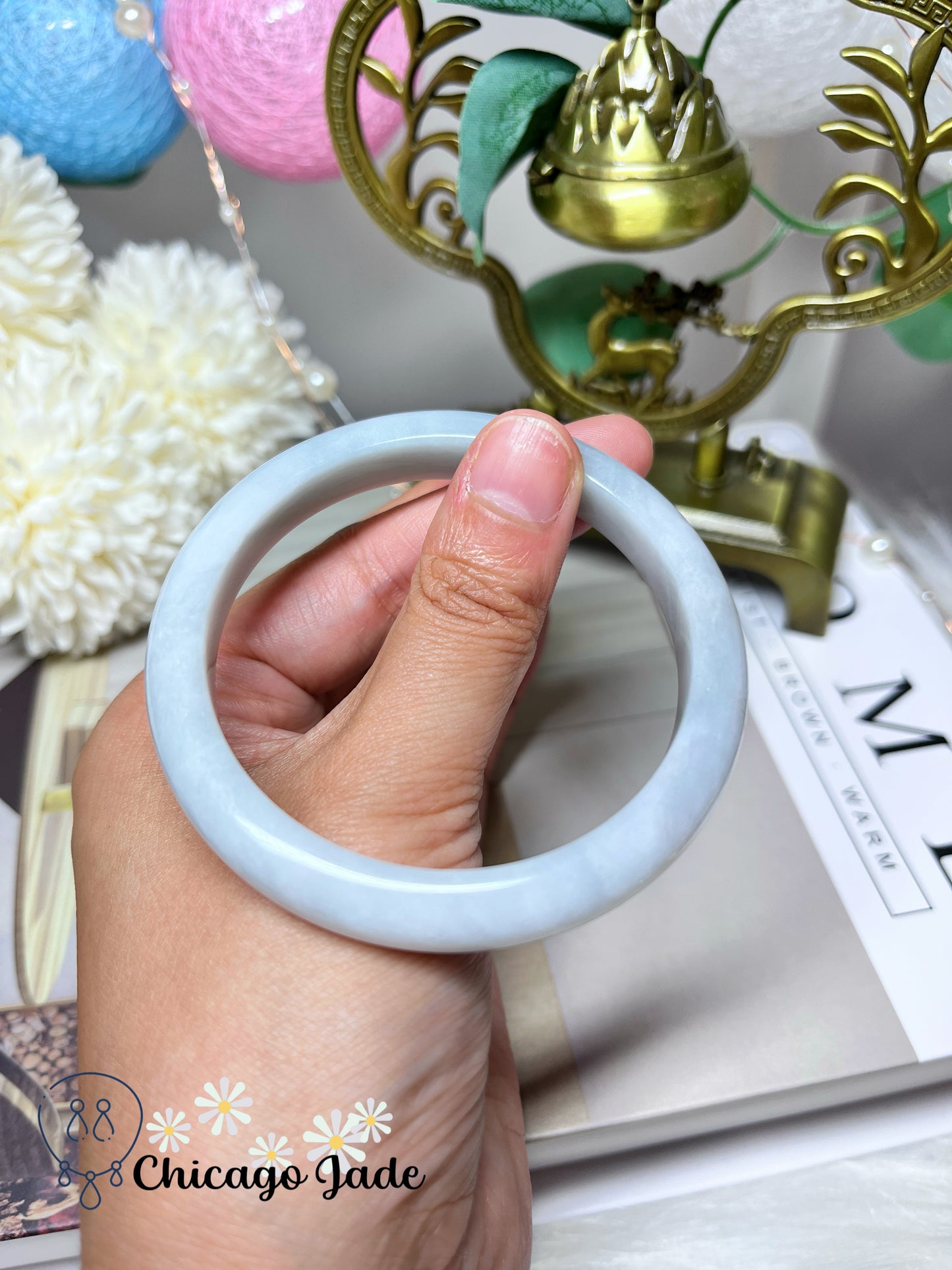 55.4mm Size S Milky Blue Natural Grade A Authentic Untreated Burma Jadeite Jade Feicui Bangle