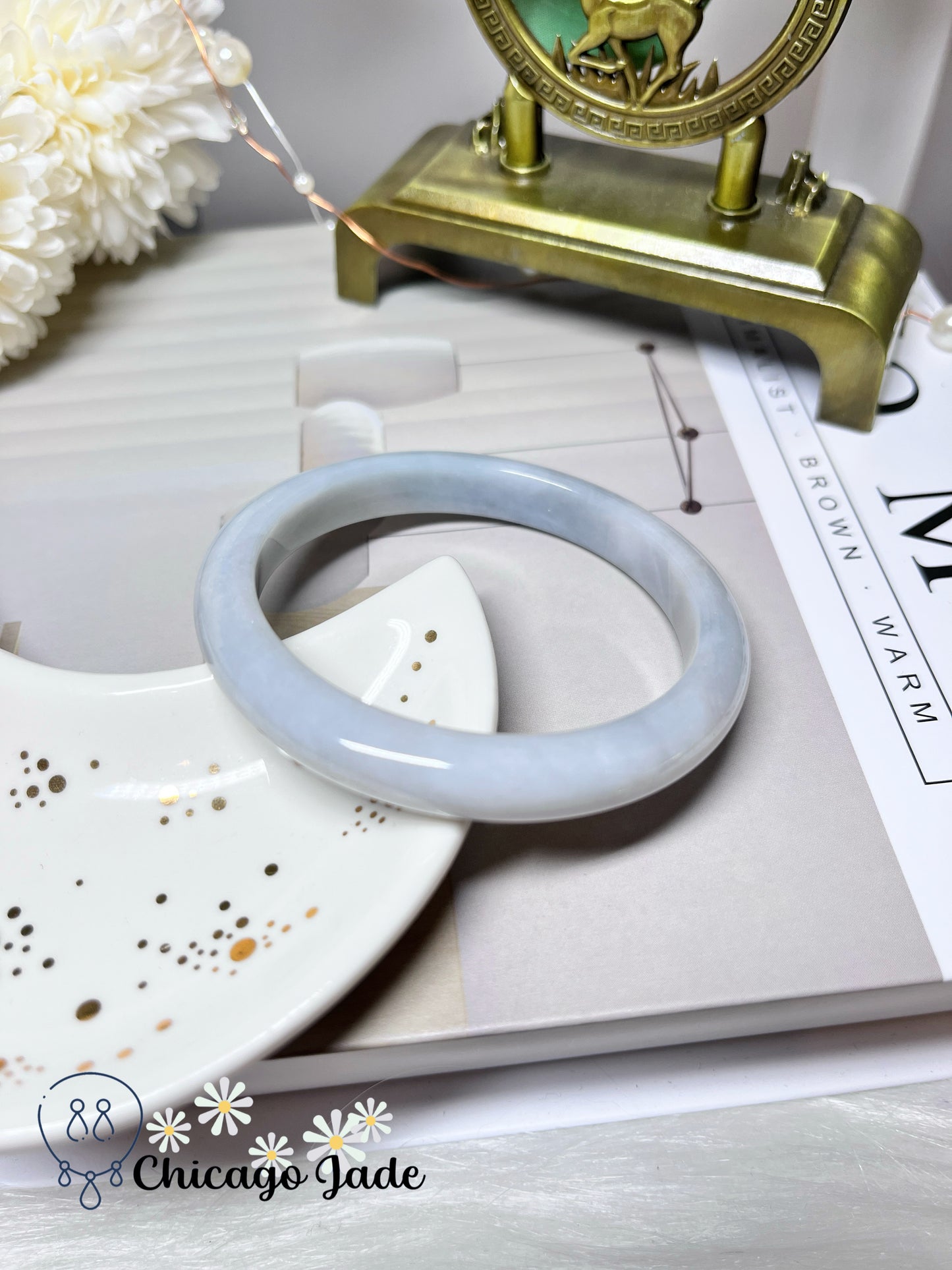 55.4mm Size S Milky Blue Natural Grade A Authentic Untreated Burma Jadeite Jade Feicui Bangle