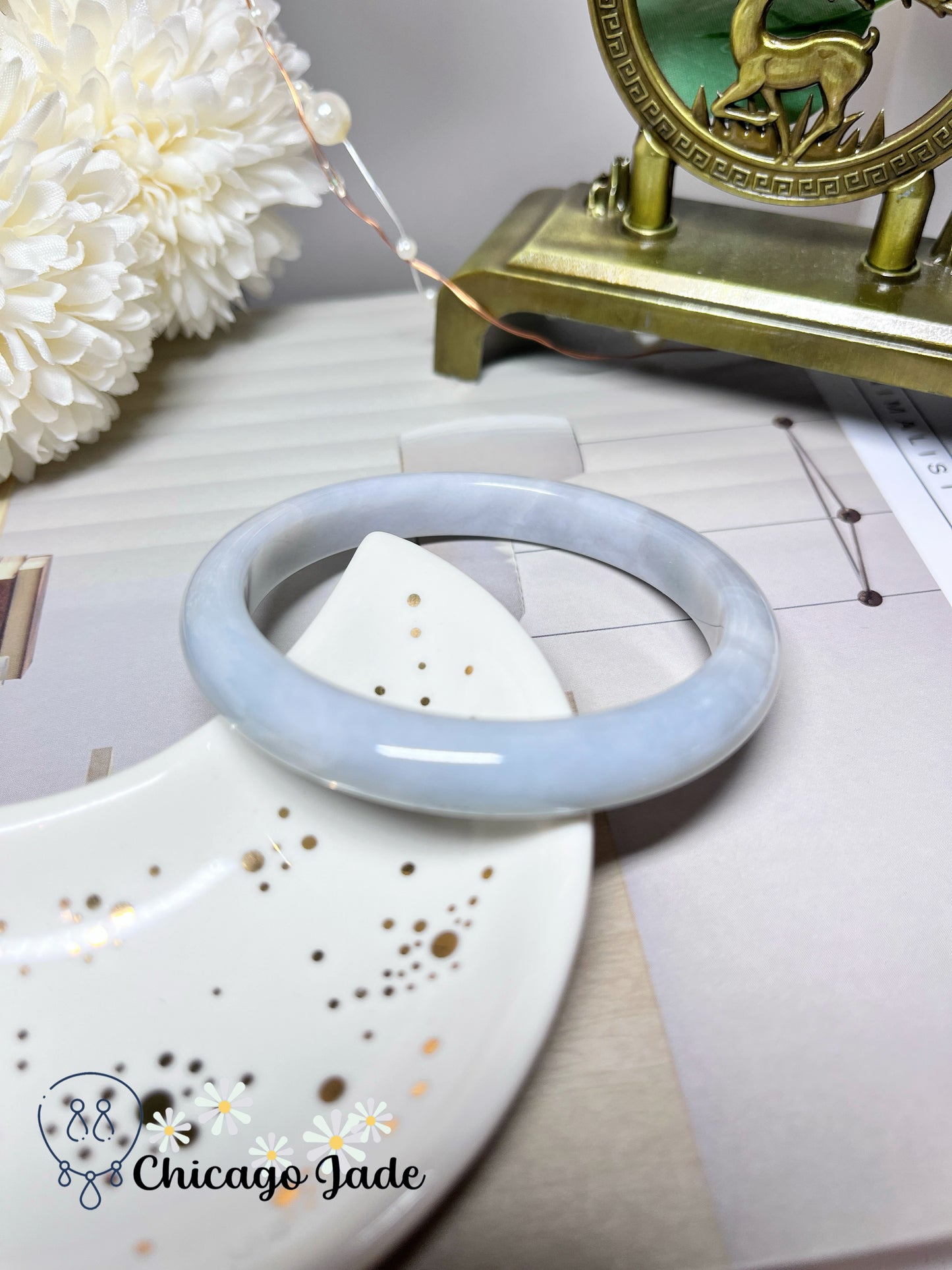 55.4mm Size S Milky Blue Natural Grade A Authentic Untreated Burma Jadeite Jade Feicui Bangle