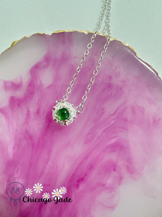 Jade Pendant Necklace, 18 inches, Sterling Silver, Green Jadeite Stone, Handmade