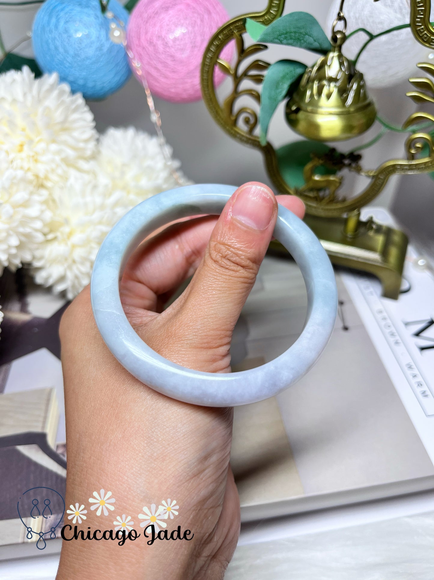55.4mm Size S Blue Purple Bi-Color Natural Grade A Authentic Untreated Burma Jadeite Jade Feicui Bangle