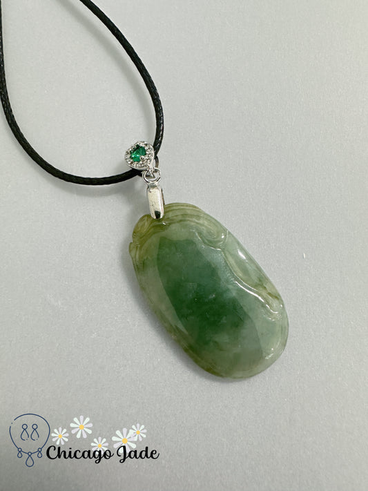 Green Aventurine Gemstone Pendant Necklace, 18 inches, Jadeite Charm, Good Luck Pendant