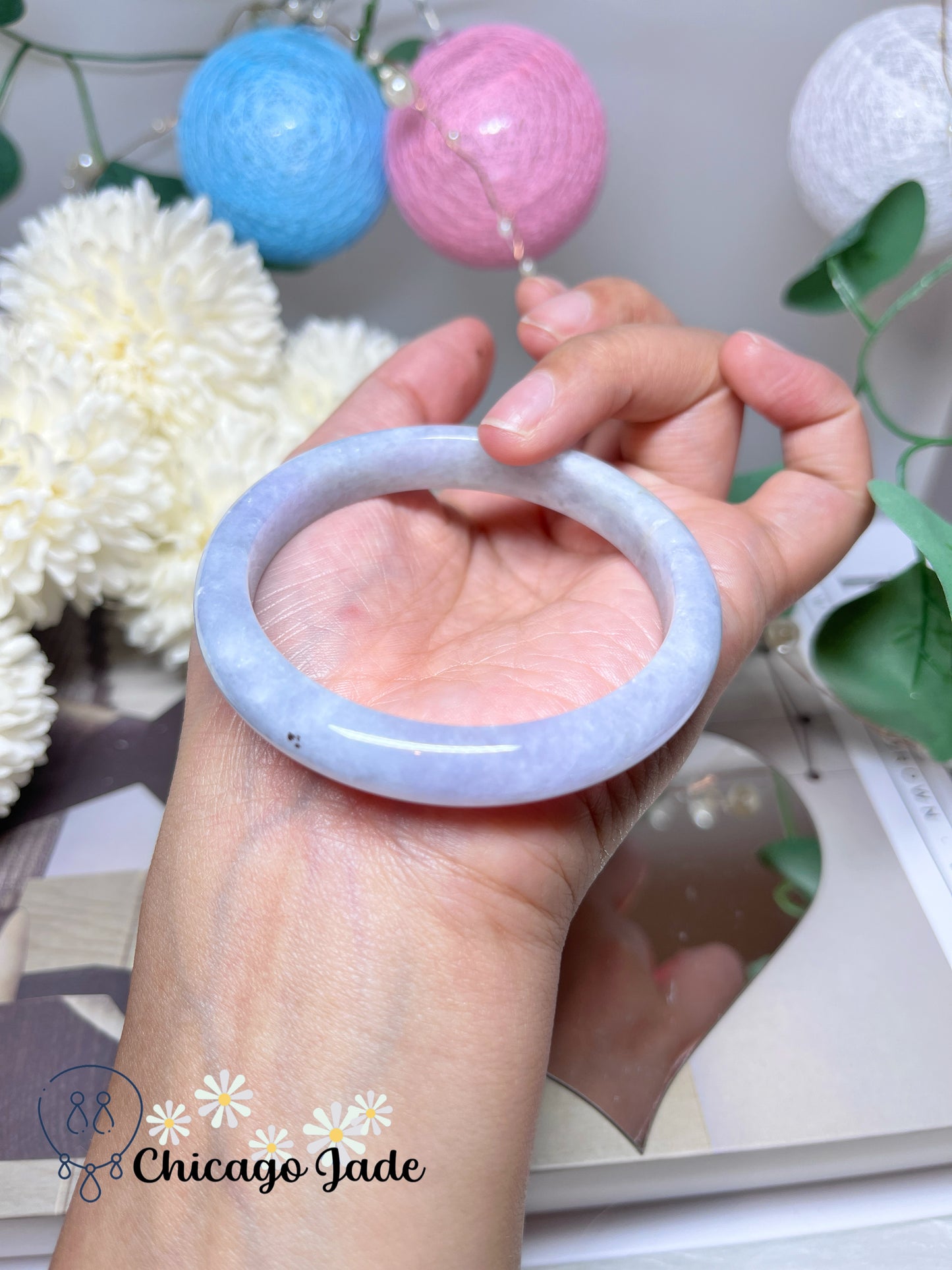 55.2mm Size S Light Icy Purple Natural Grade A Authentic Untreated Burma Jadeite Jade Feicui Bangle