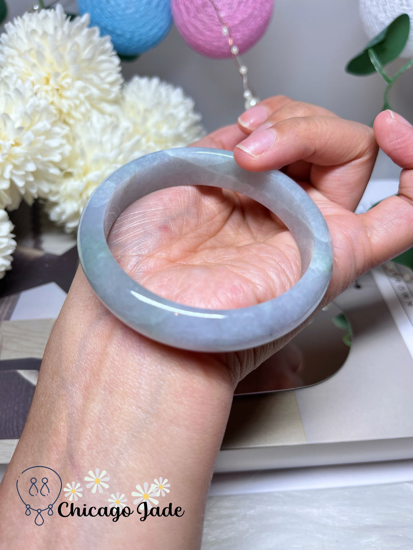 56mm Size S Icy Purple Blue Natural Grade A Authentic Untreated Burma Jadeite Jade Feicui Bangle