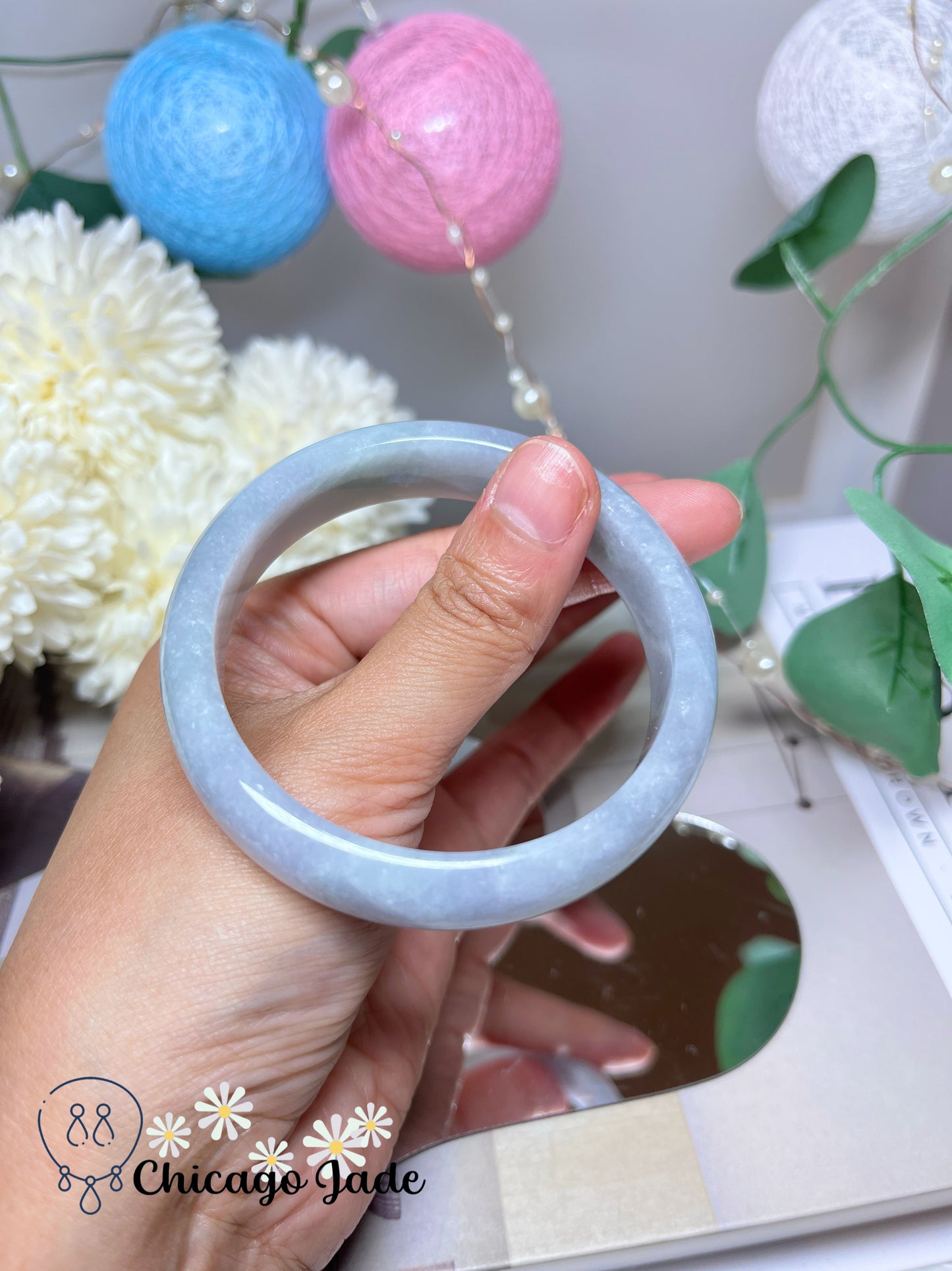 56mm Size S Icy Purple Blue Natural Grade A Authentic Untreated Burma Jadeite Jade Feicui Bangle