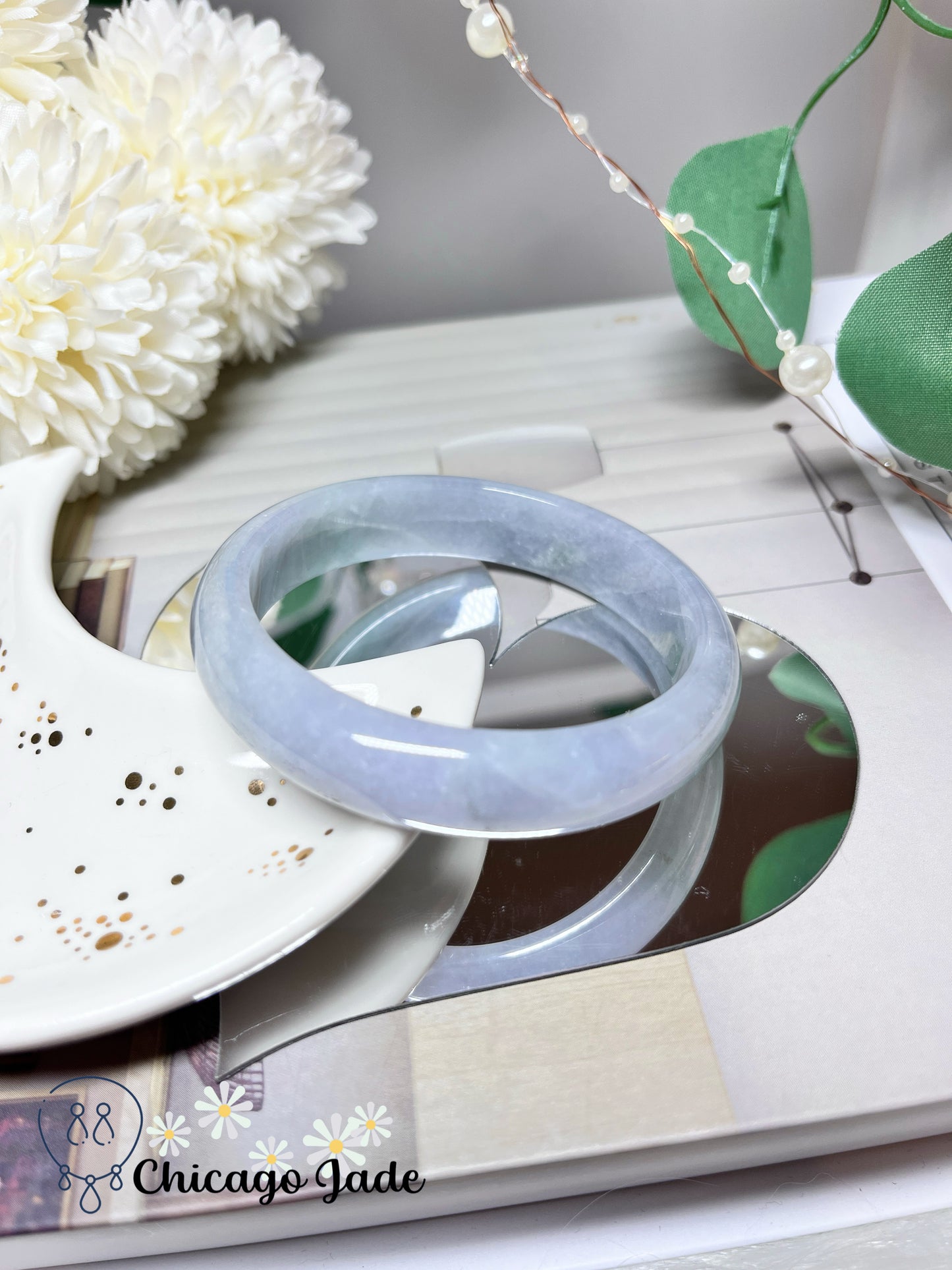56mm Size S Icy Purple Blue Natural Grade A Authentic Untreated Burma Jadeite Jade Feicui Bangle