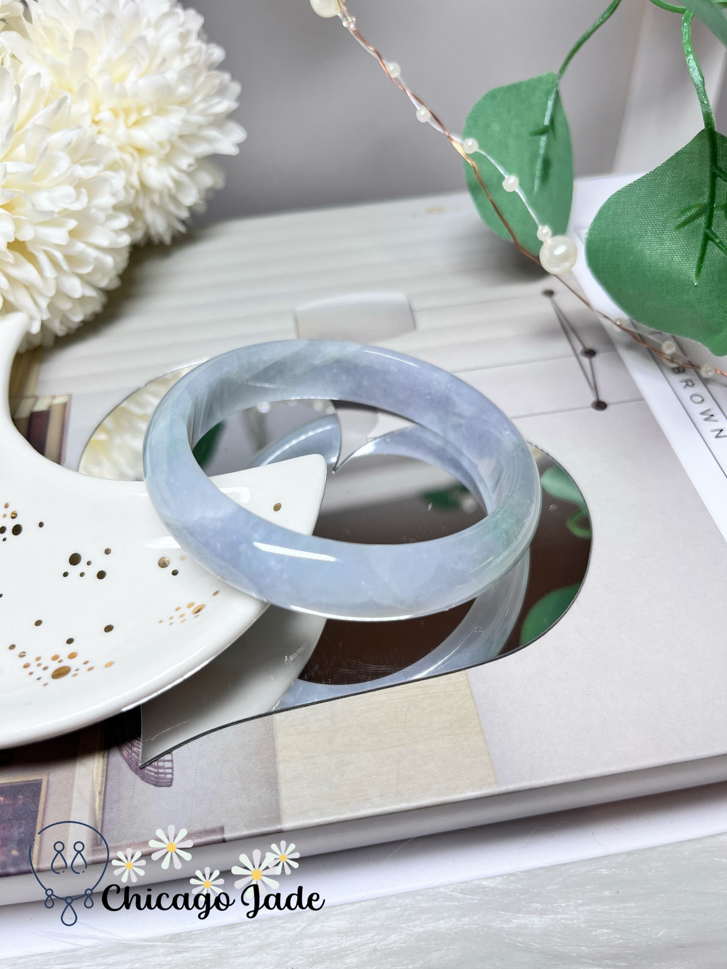 56mm Size S Icy Purple Blue Natural Grade A Authentic Untreated Burma Jadeite Jade Feicui Bangle